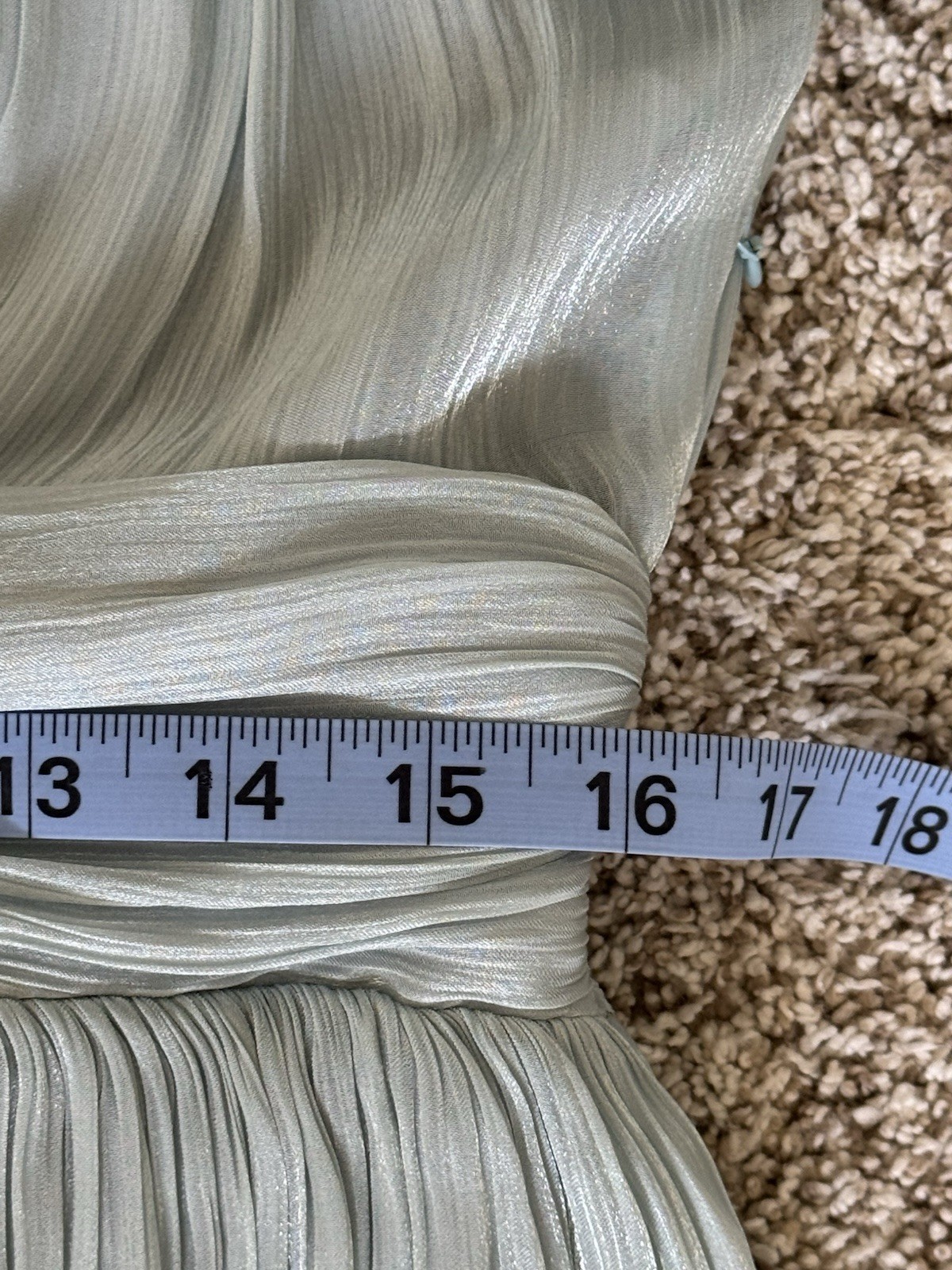 ANEWSTA Sage Green Shimmer Pleated Midi Dress Bow Neck Long Sleeve L