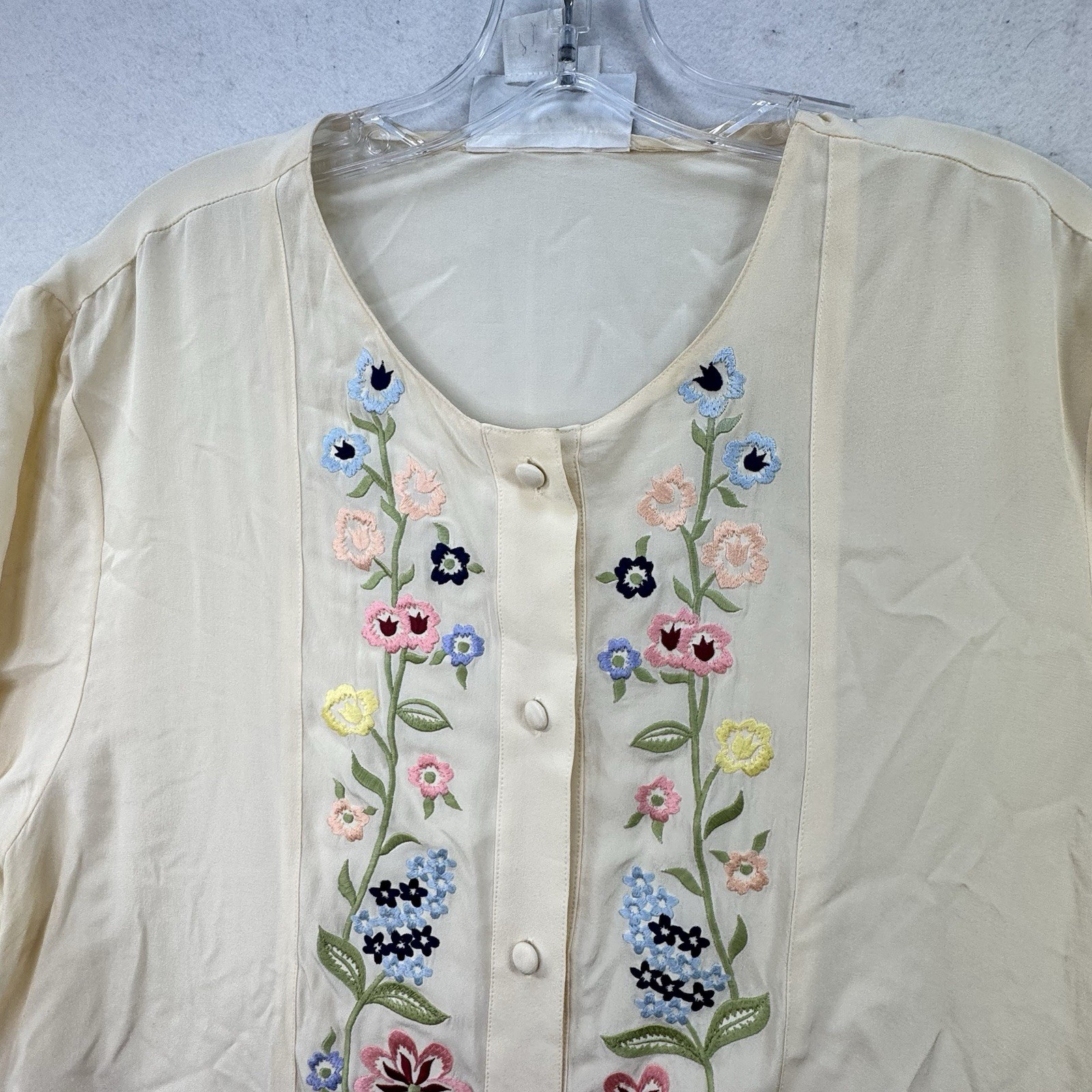 Vintage 100% Silk Diane Von Furstenburg Embroidered Tunic Top Size XL Grandma
