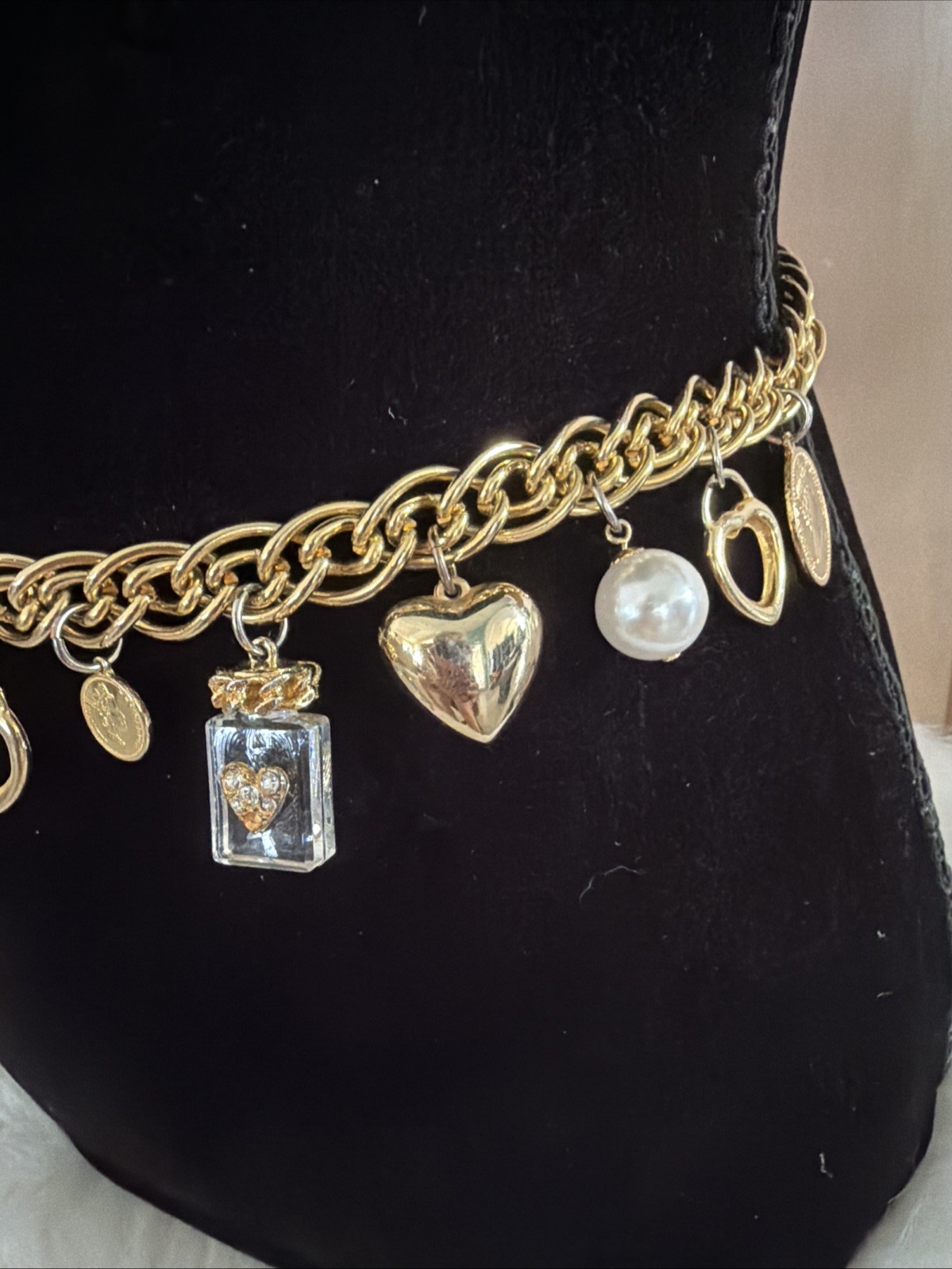 The Limited Vintage 90’s Gold Tone Charm Hearts Coins Perfume Chain Belt