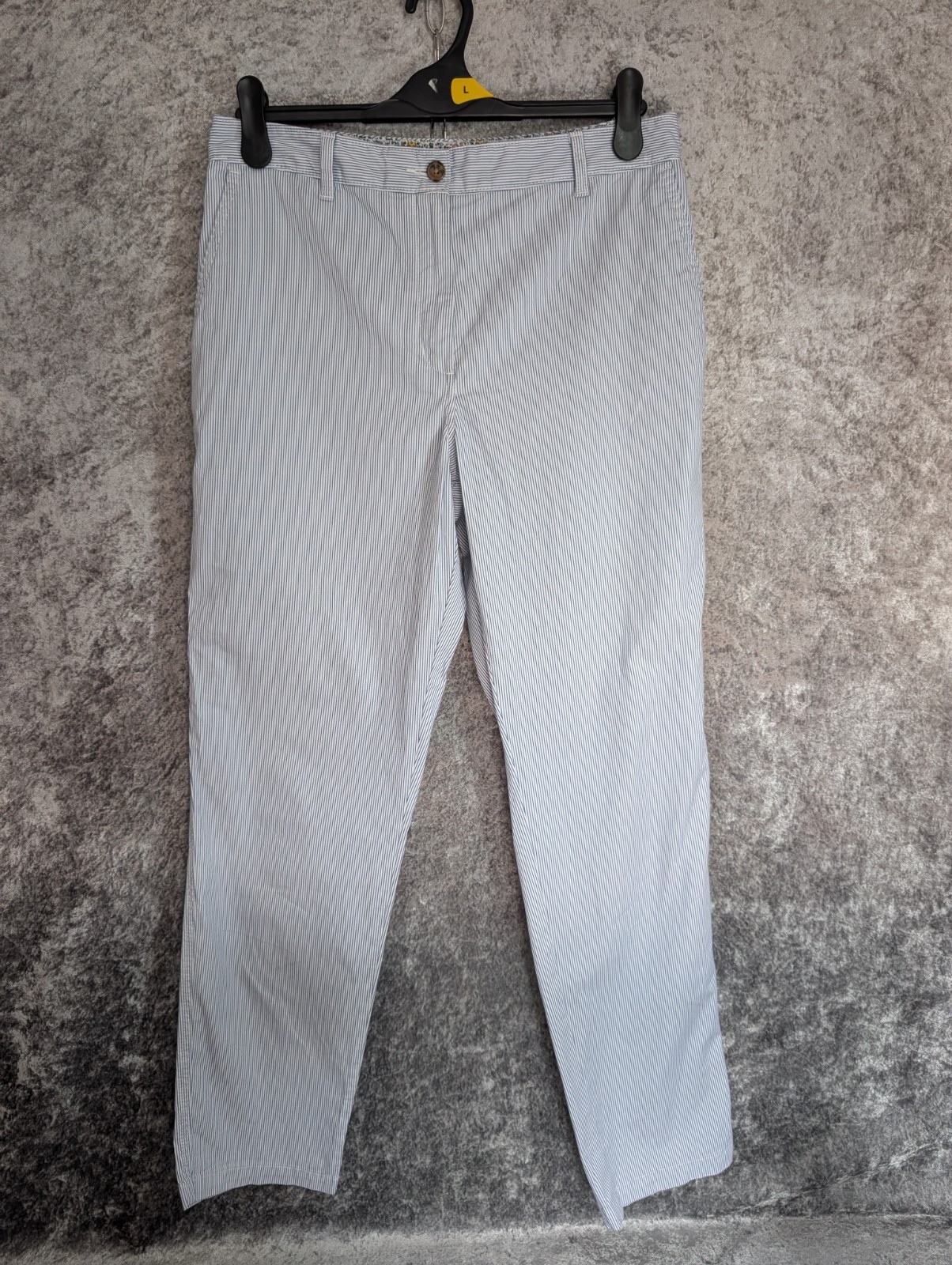 Marks & Spencer Blue & White Striped Tapered Cotton Summer Chino Trousers UK 12