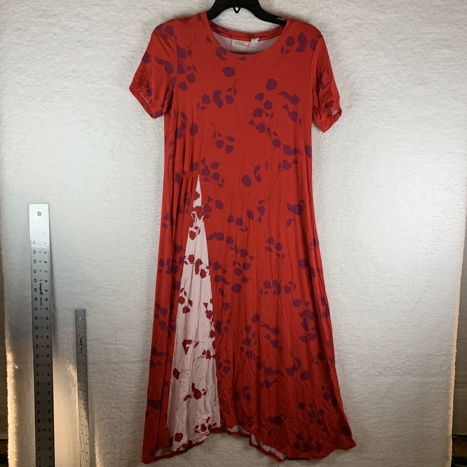 LOGO by Lori Goldstein Maxi Dress Womens Size XS Red Short Sleeve Crew Neck 6561