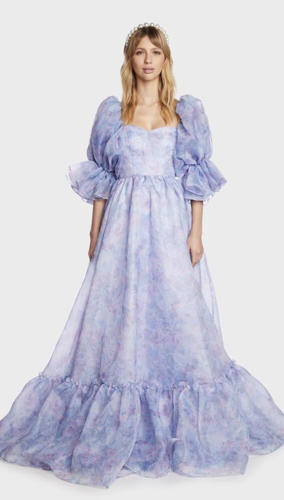 Fanciful Doll Floral Belle Maxi Dress Puff Sleeves Size Large
