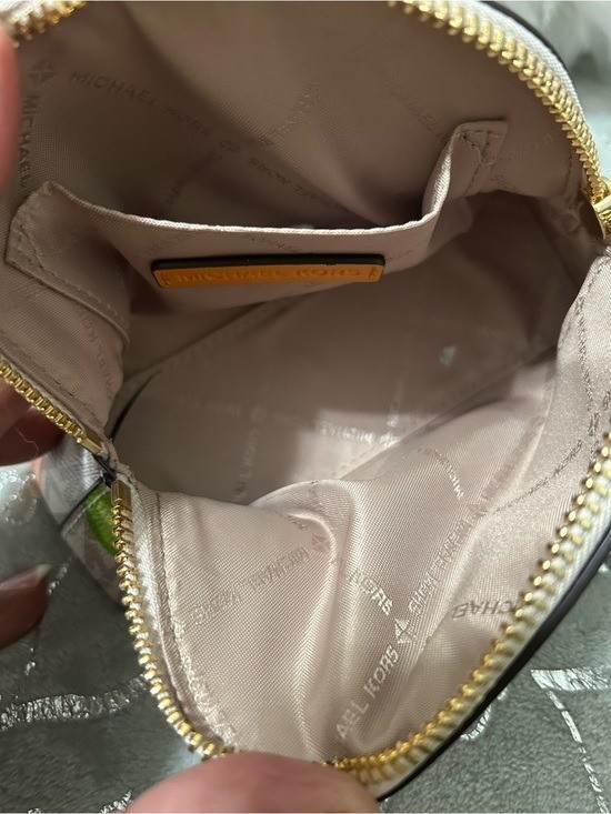 NWT Michael Kors Small, Beige Logo Cosmetic Pouch-Pink/Green/Yellow Fruit Print