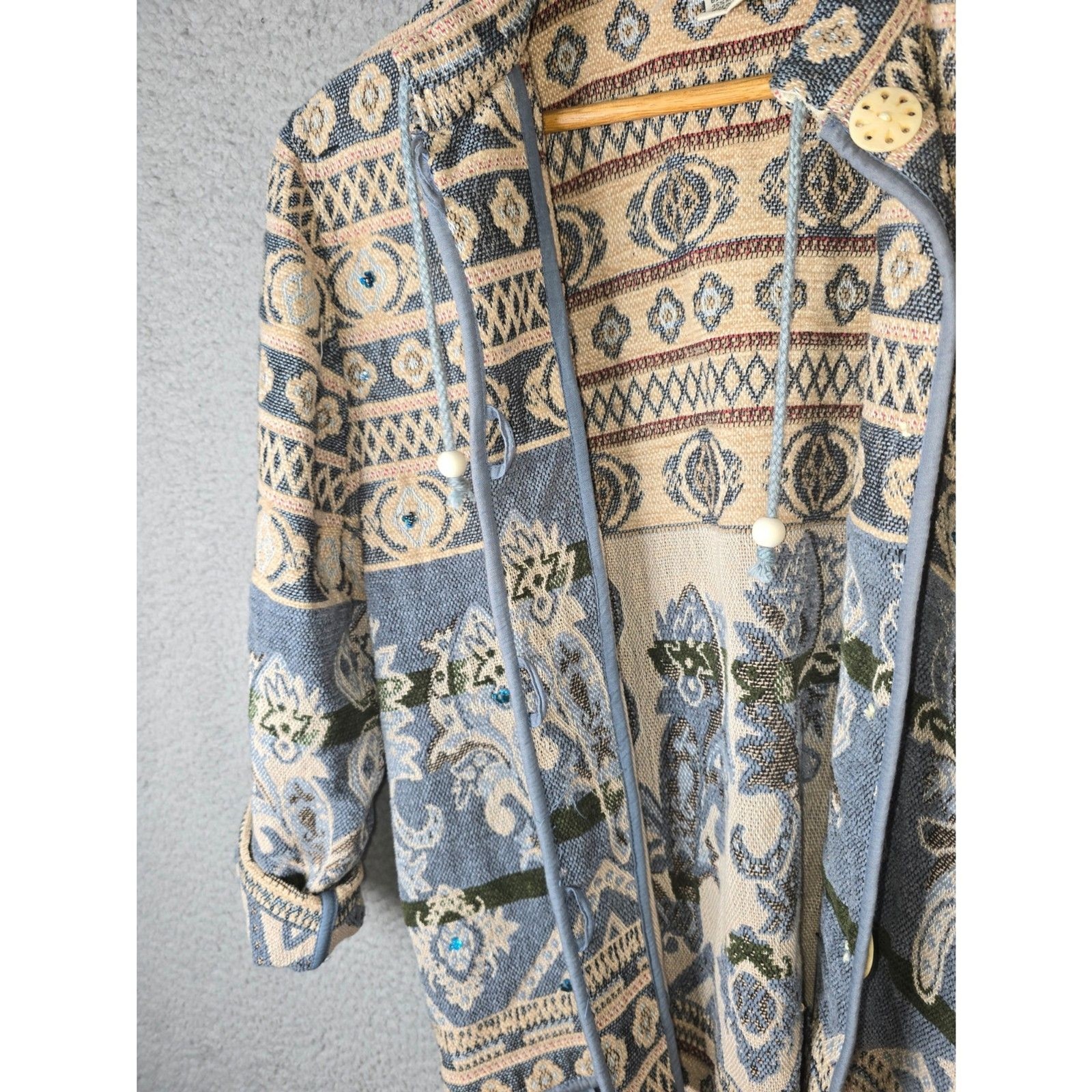 Vintage 90s Flashback Womens Tapestry Jacket M Blue Cotton Rayon Made India