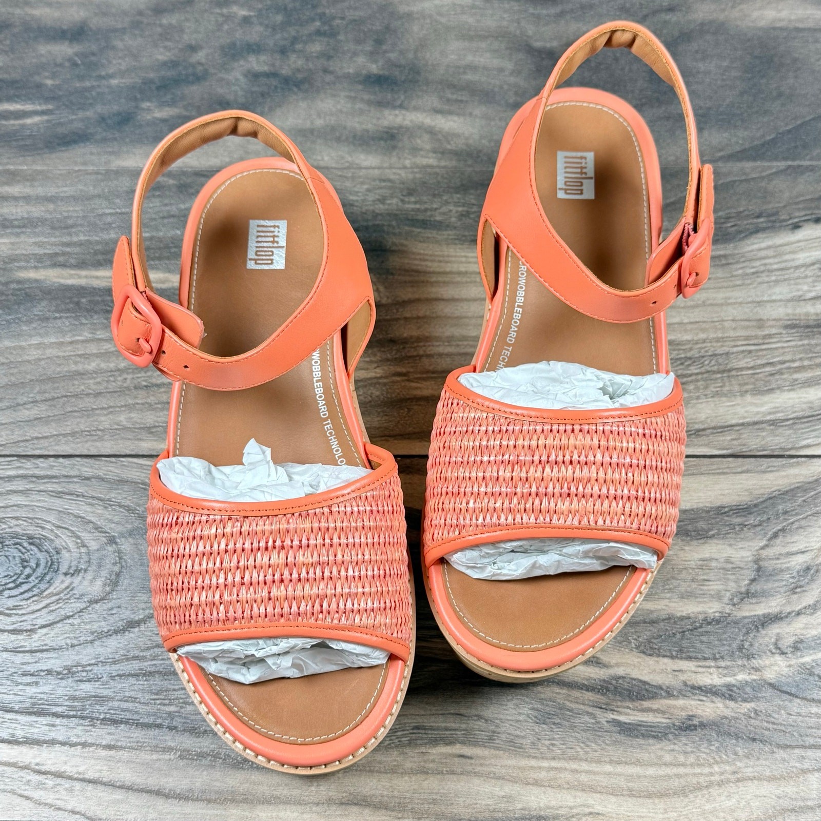 Fitflop Eloise Cork Wrap Woven Back Strap Platform Sandals Sunshine Coral 8
