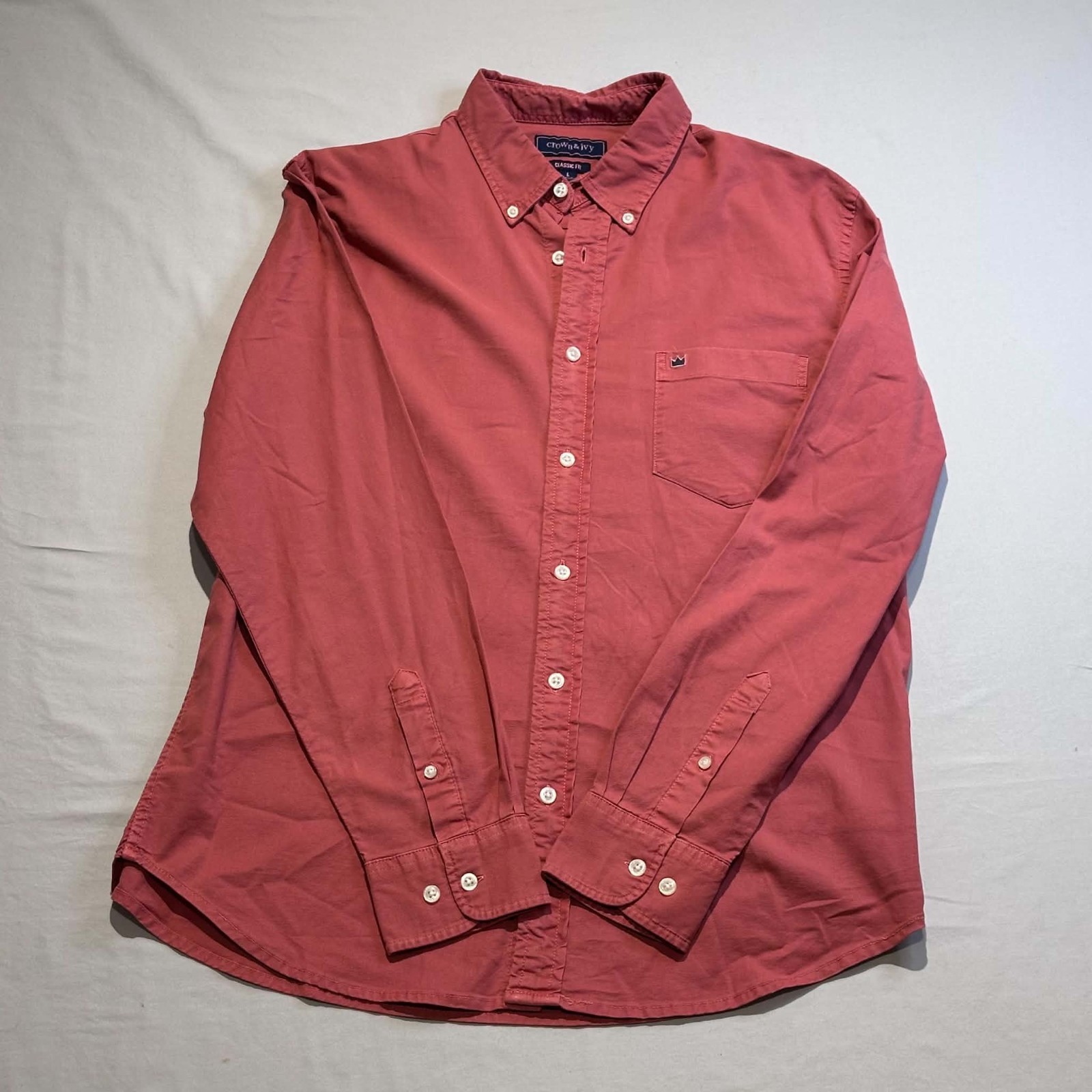 CROWN & IVY Shirt Mens Large Red Motion Flex Classic Fit NWT