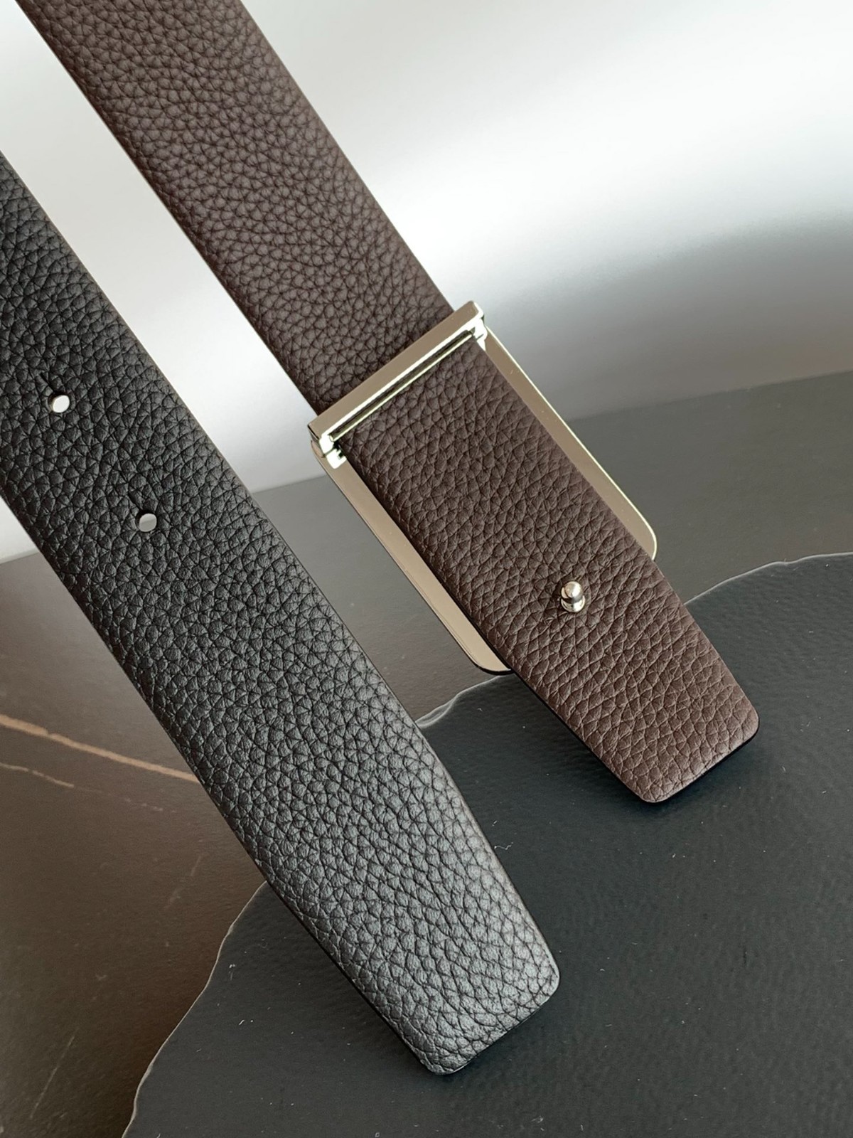 Tom Ford Reversible Pebbled Leather Belt Black Brown Silver Buckle Dress New.