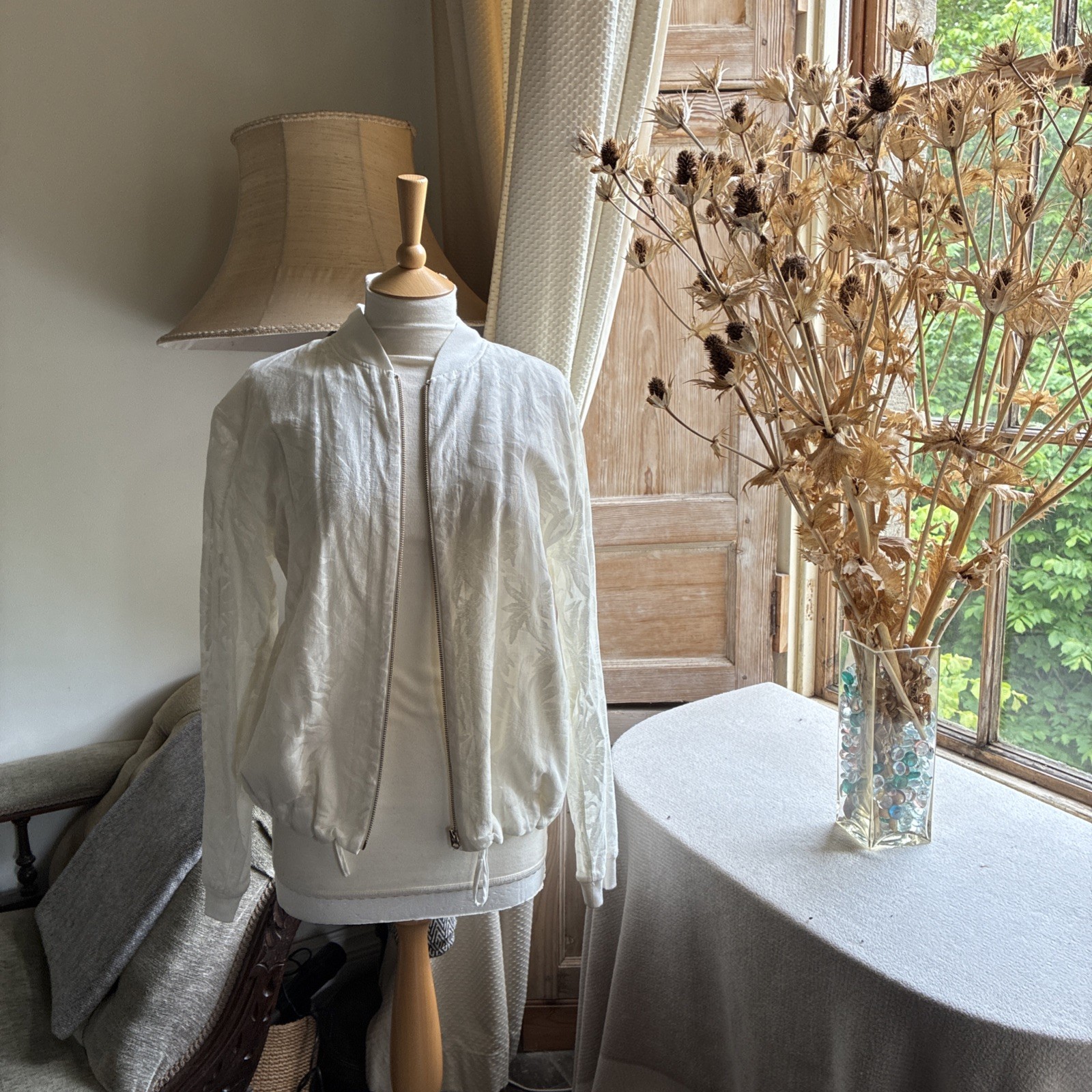 Modern Rarity white textured cotton bomber blouson Lightweight Jacket 12