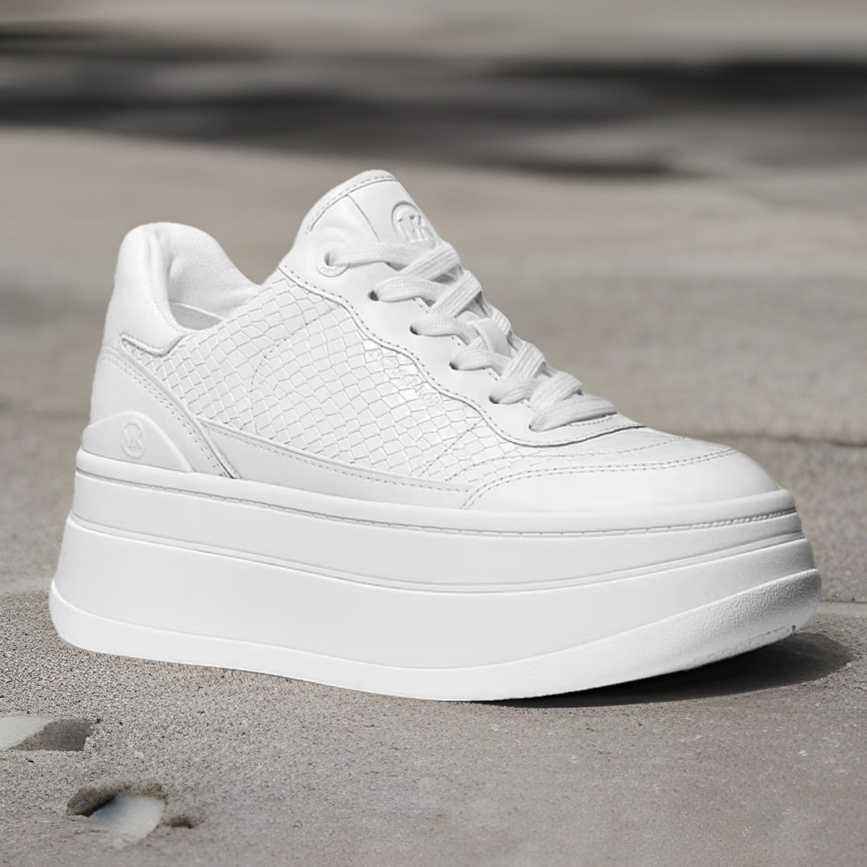Michael Kors Optic White Hayes Snake Embossed Platform Sneaker Women’s Size 9.5