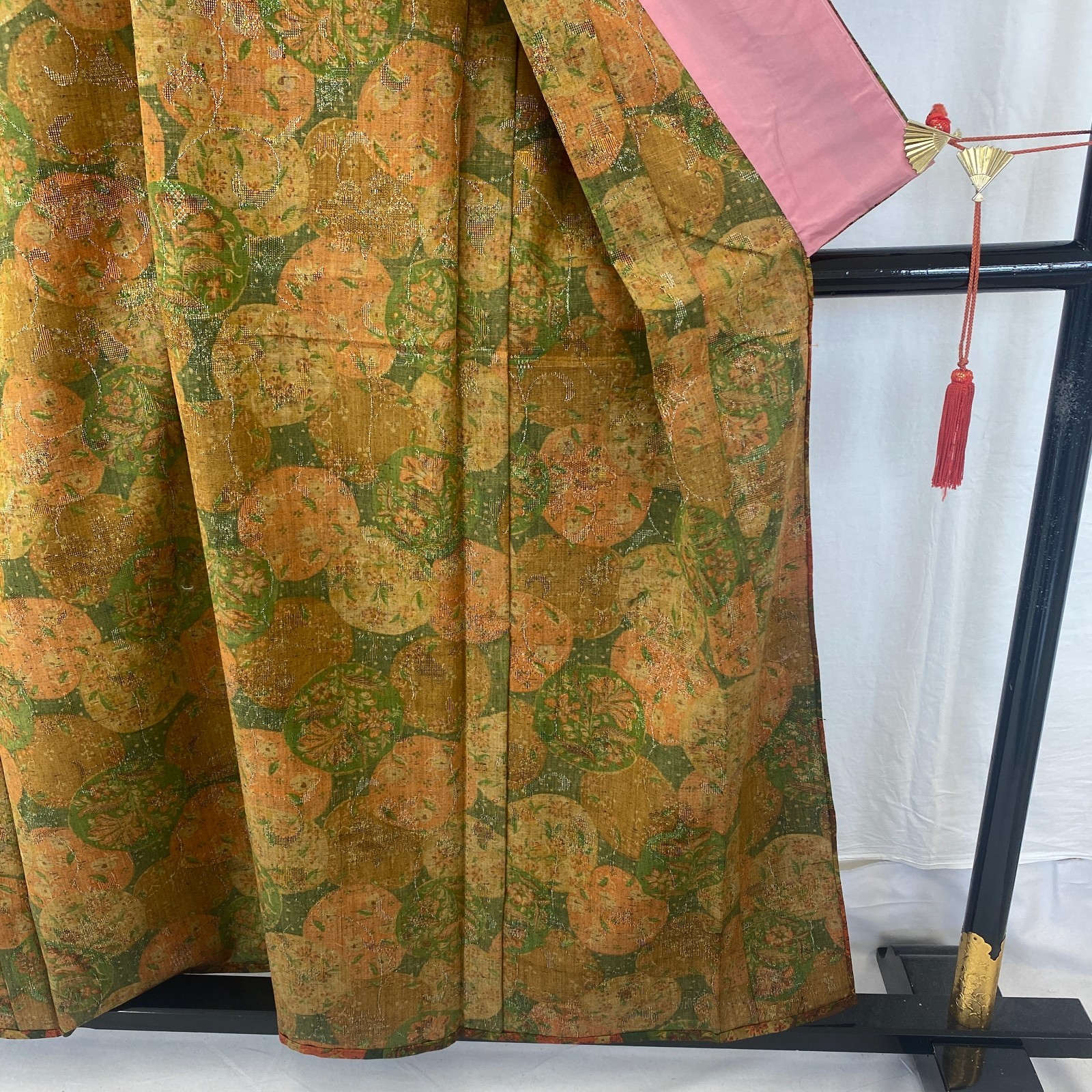 Japanese Vintage Kimono Silk Green Tsumugi No Lining Traditional Length 60 in