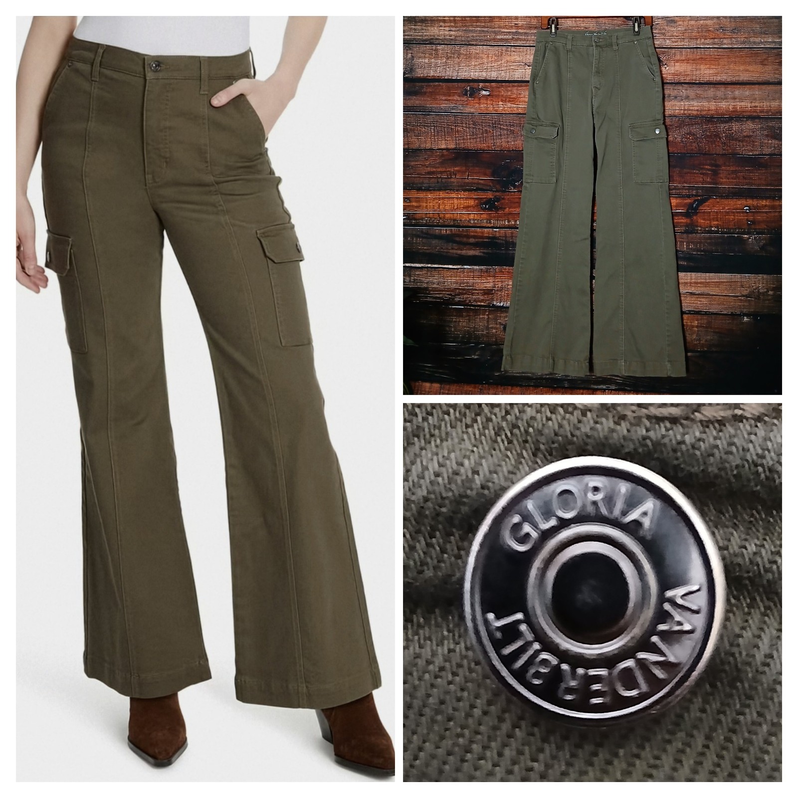 Gloria Vanderbilt Cargo Pants 4 Wide Leg High Rise Olive Green