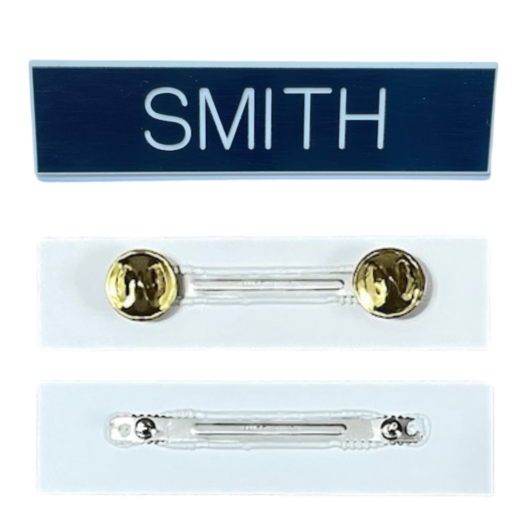 Custom Navy Black Name Tag, Regular Post
