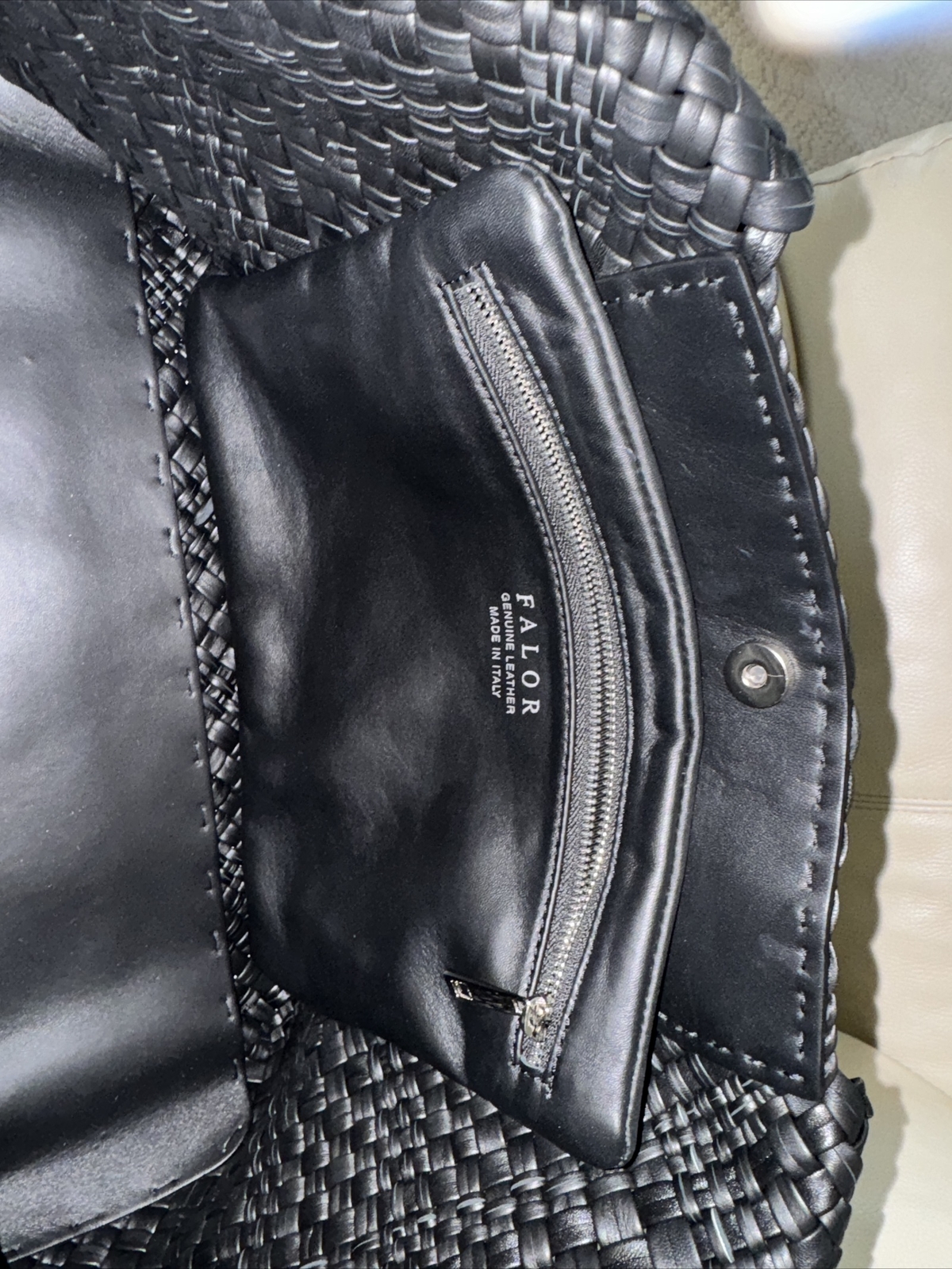 FALOR -ITALIAN Woven Soft Leather ~BLACK Tote Shoulder Bag XL NWT