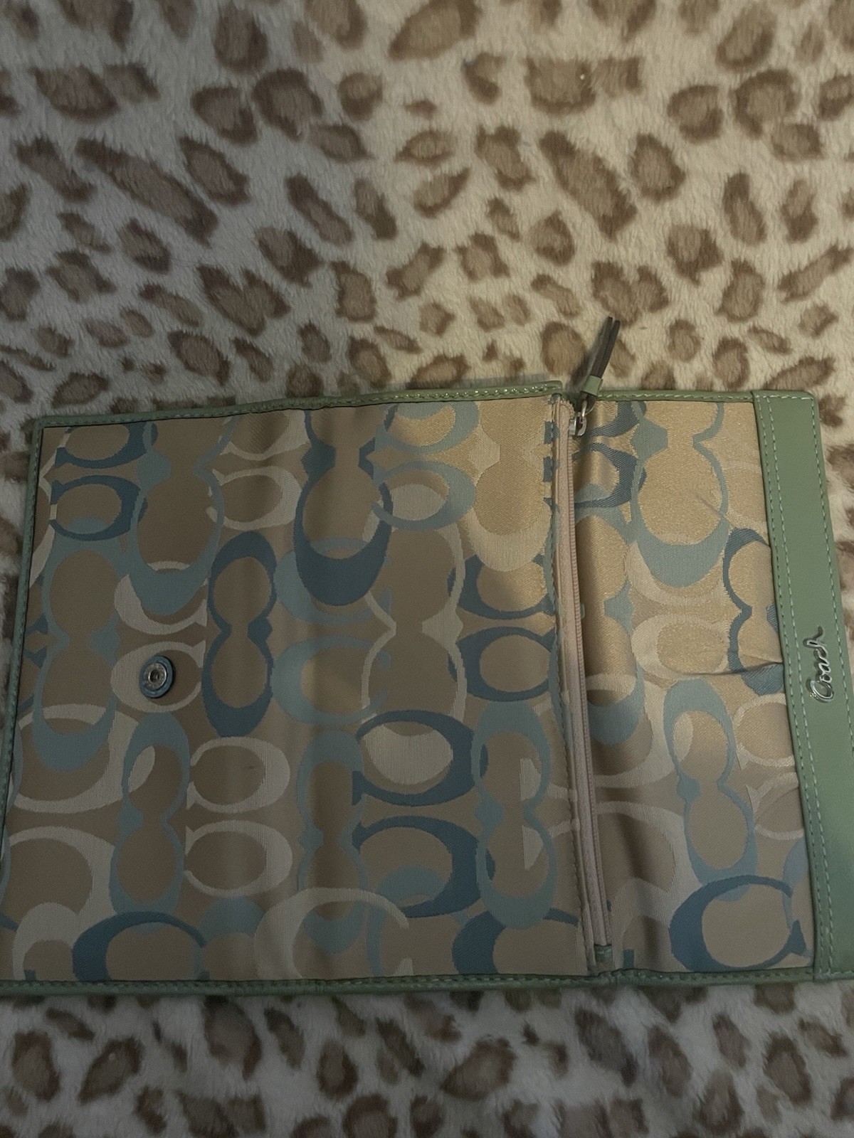 AUTHENTIC COACH KHAKI AND GREEN DOTTED OP ART SIGNATURE CHECK BOOK WALLET VGC