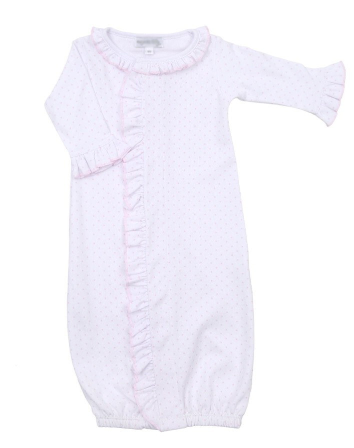 NWT White Pink Polka Dot Pima Cotton Converter Gown Preemie Magnolia Baby Girls