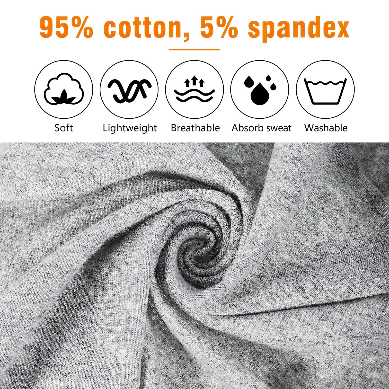 6 Pack 9.3×4.7inch Wide Cotton Stretchy Headband Large Sports Head Bands