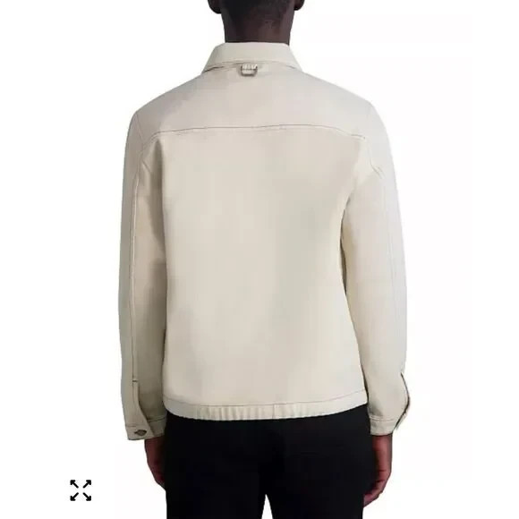 KARL LAGERFELD Paris Beige Denim Jean Jacket Garment-Dyed Cotton Button-Up S