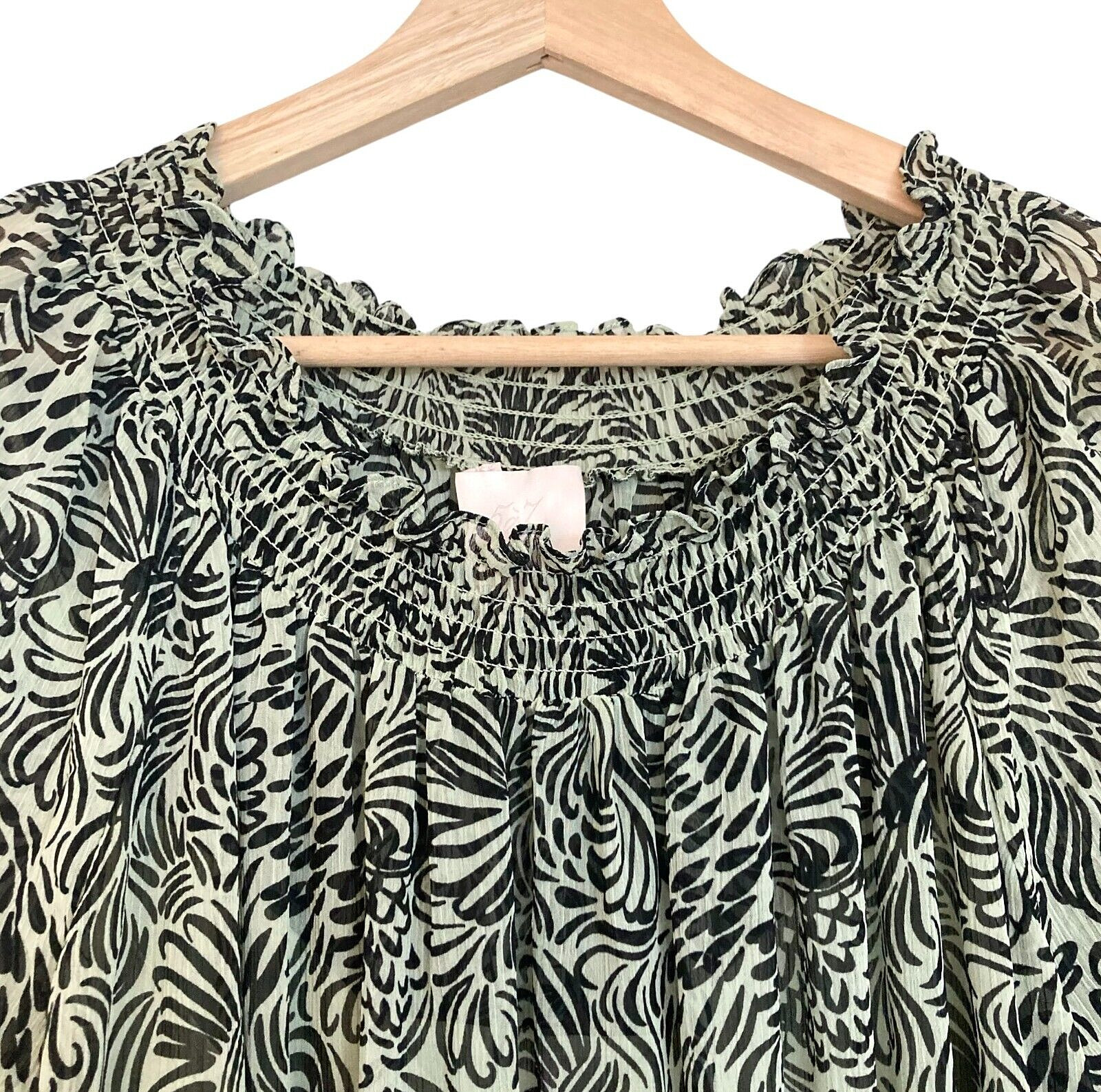 CINQ A SEPT Janelle Smocked Tiered Ruffled Mini Dress Size 8 Swirl Print Green