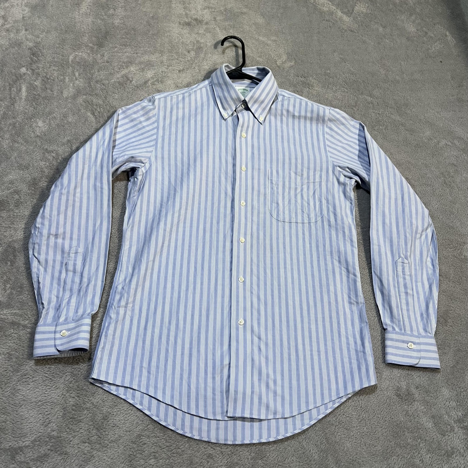 Brooks Brothers Dress Shirt Mens 15 34/35 Blue Stripe Milano Non Iron Supima