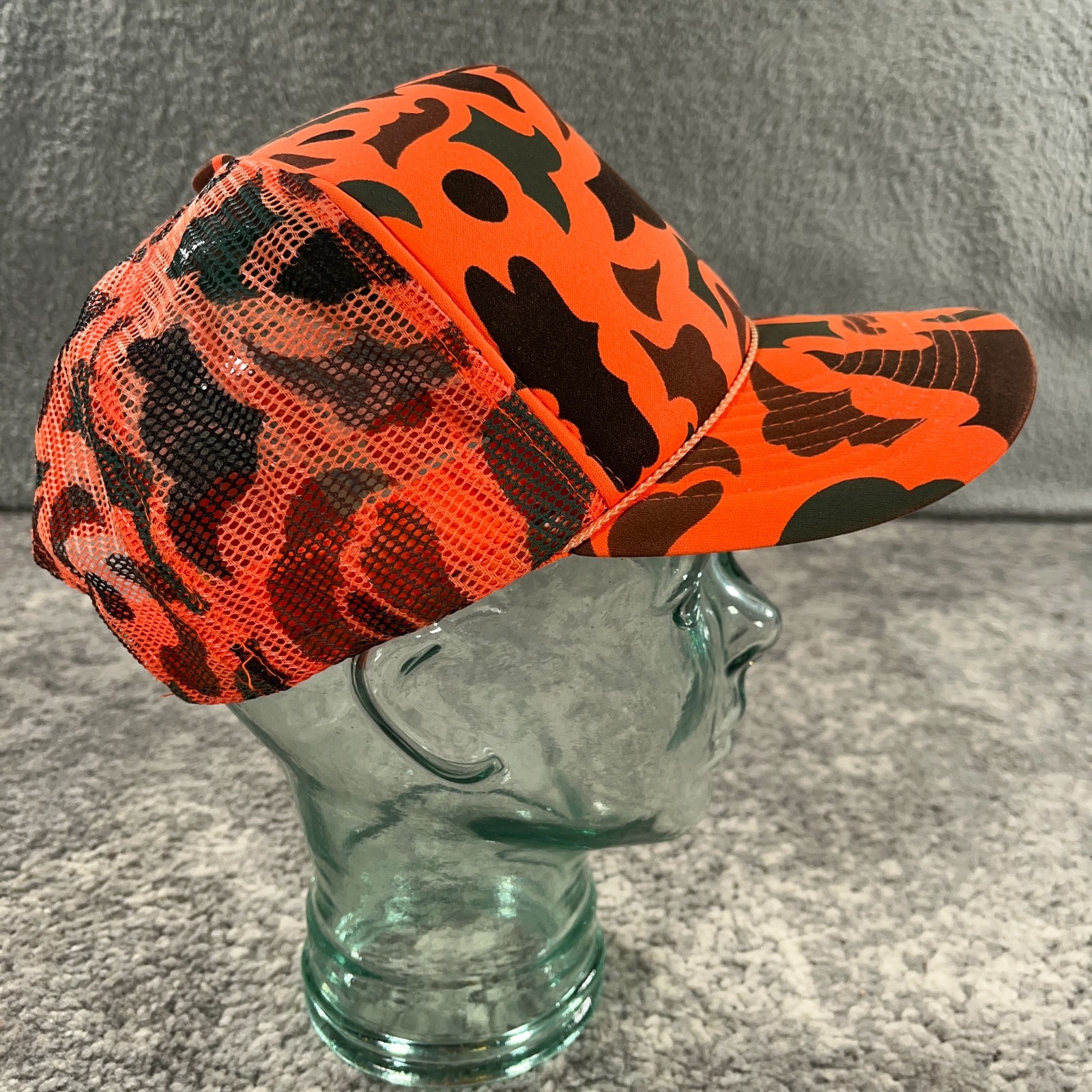 Vintage Trucker Hat Rope Cap Mens Snapback Safety Orange Camouflage 90s Outdoor