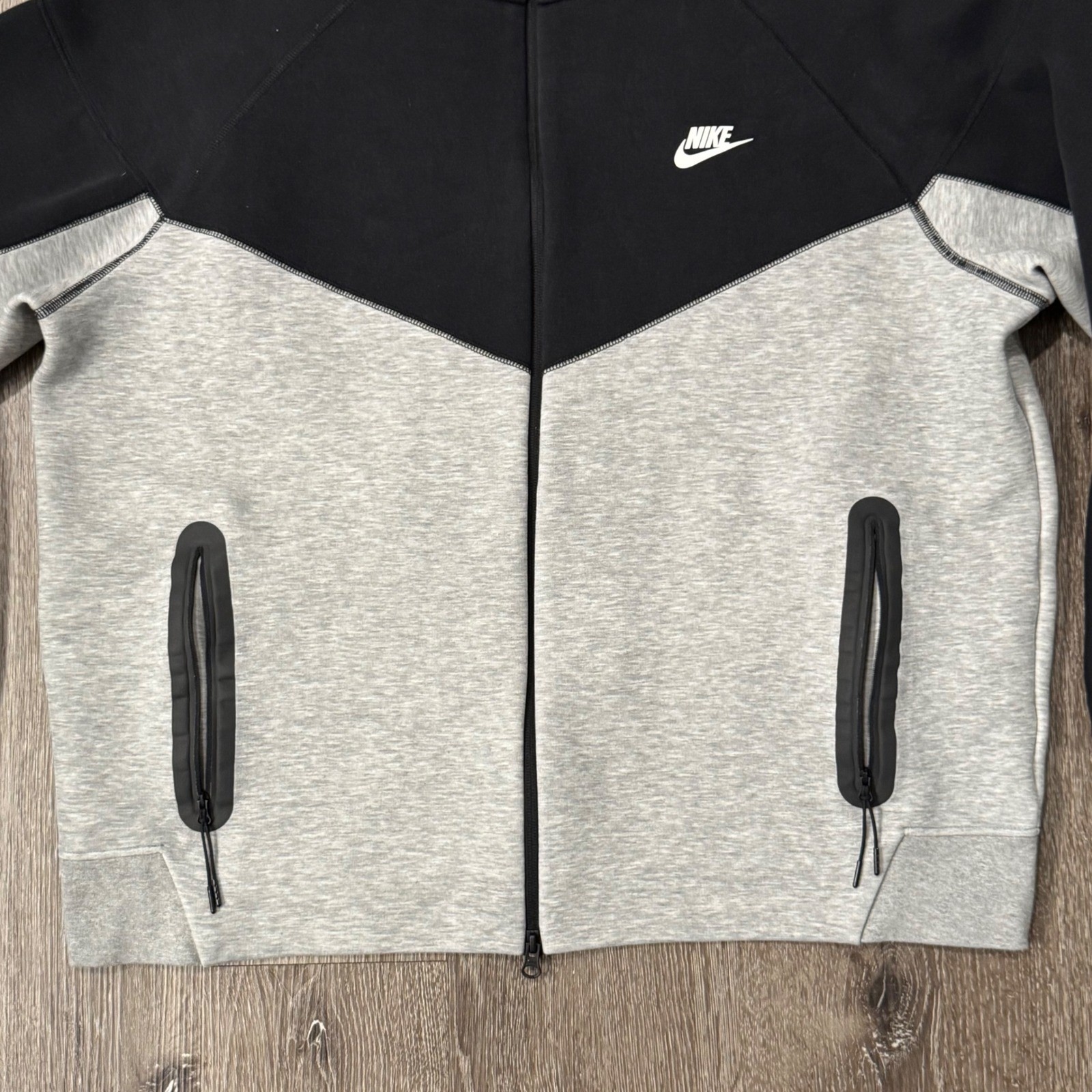 Nike Hoodie Mens XXL Black Grey Tech Fleece Full Zip Colorblock Chevron Active