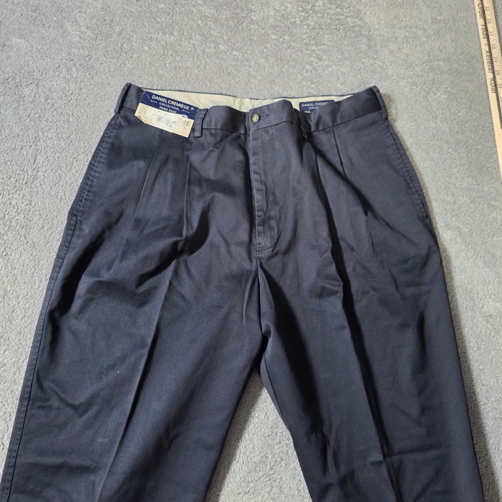Daniel Cremieux Mens 36×30 Paris Pant Navy Blue Pleated Cotton Chino Trousers