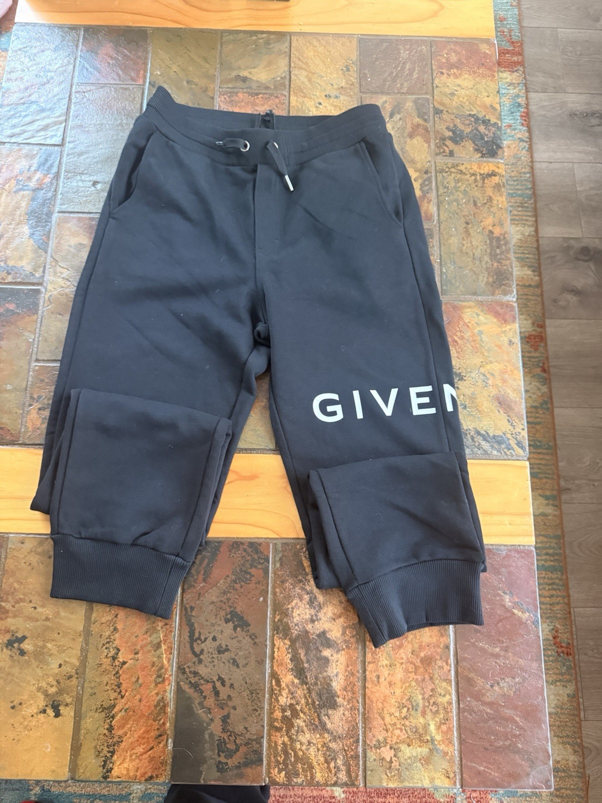 Givenchy Black Cotton Fleece Logo Jogger Pants 12+ Drawstring Elastic Waist