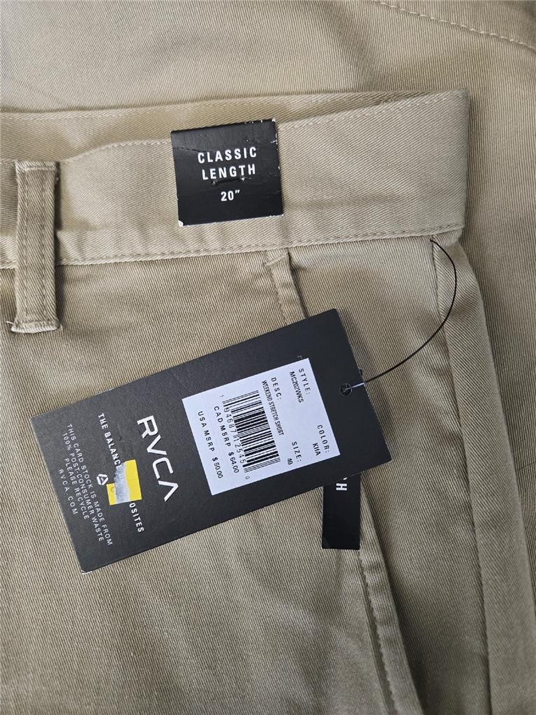 .= RVCA Men Shorts Weekend Stretch Tan Khaki Size 40″ Waist Classic Length 20″