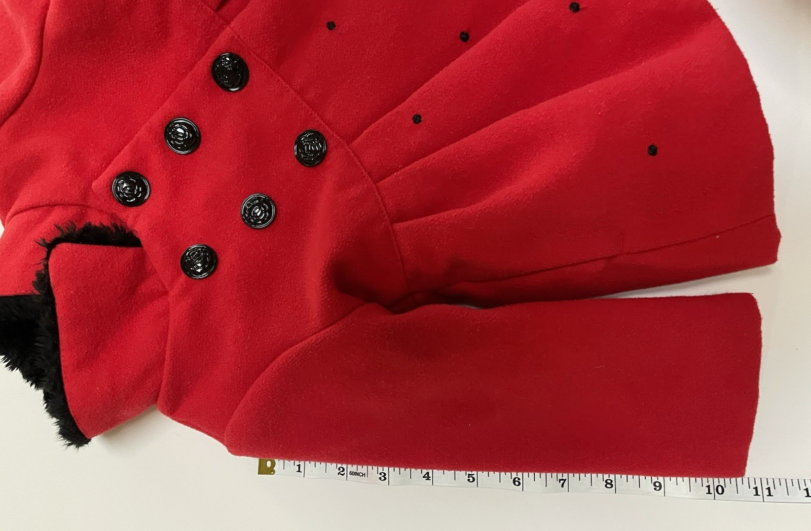 London Fog Baby Girl’s Coat Red with Black Faux Fur Trim Size 12 Months