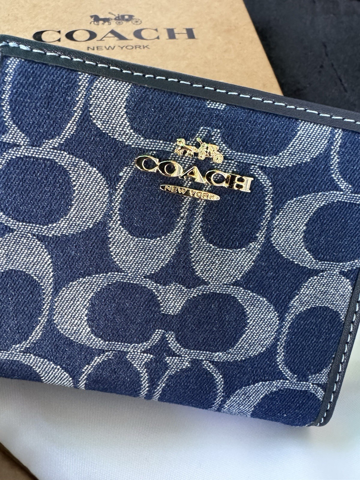 New Coach khaki/Snap CBN32 Wallet In Signature Canvas Cowboy Blue Perfect Gift