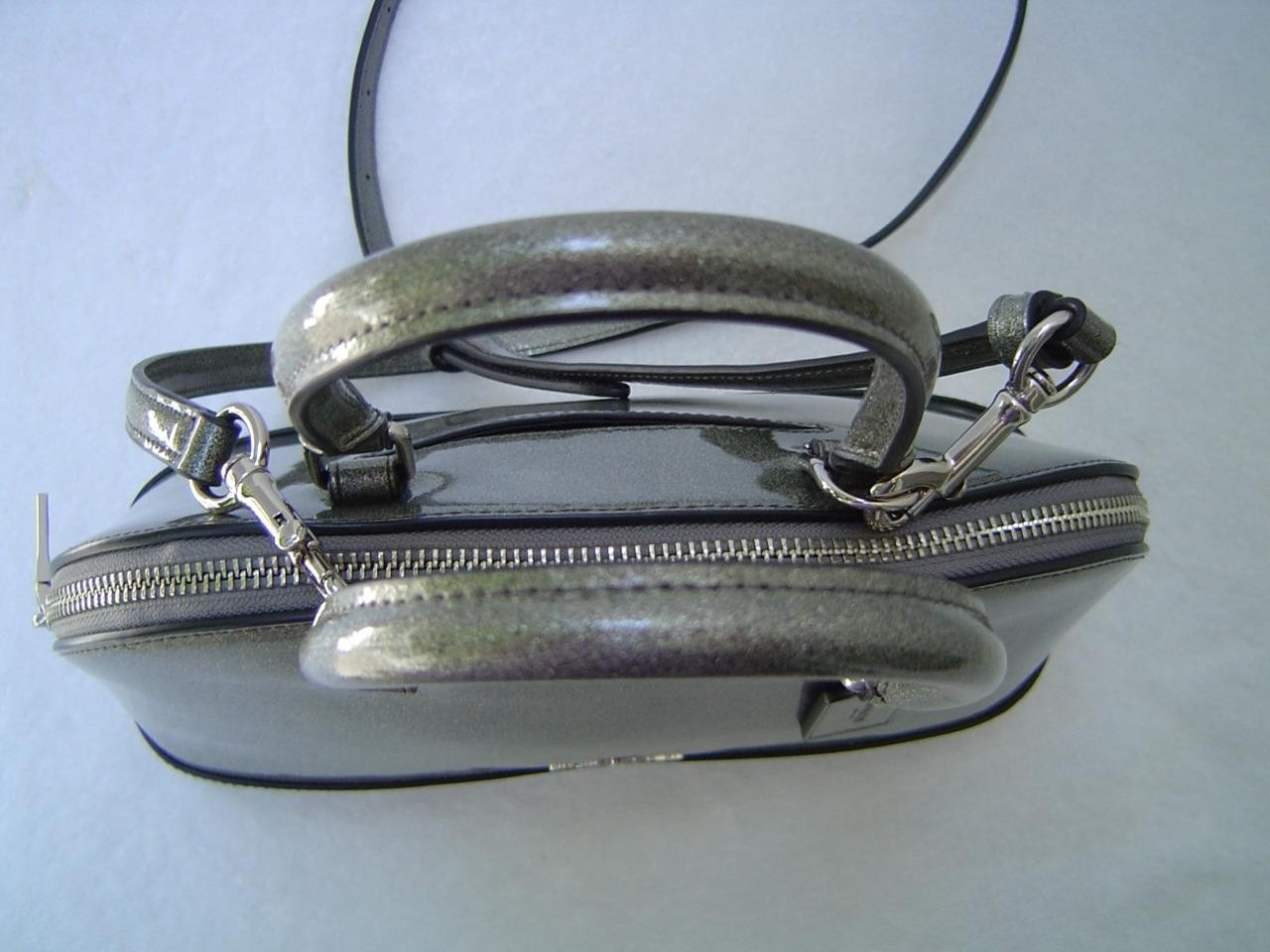 AUTHENTIC COACH SILVER GLITTER PATENT LEATHER MINI SIERRA SATCHEL #29134 EUC/LN