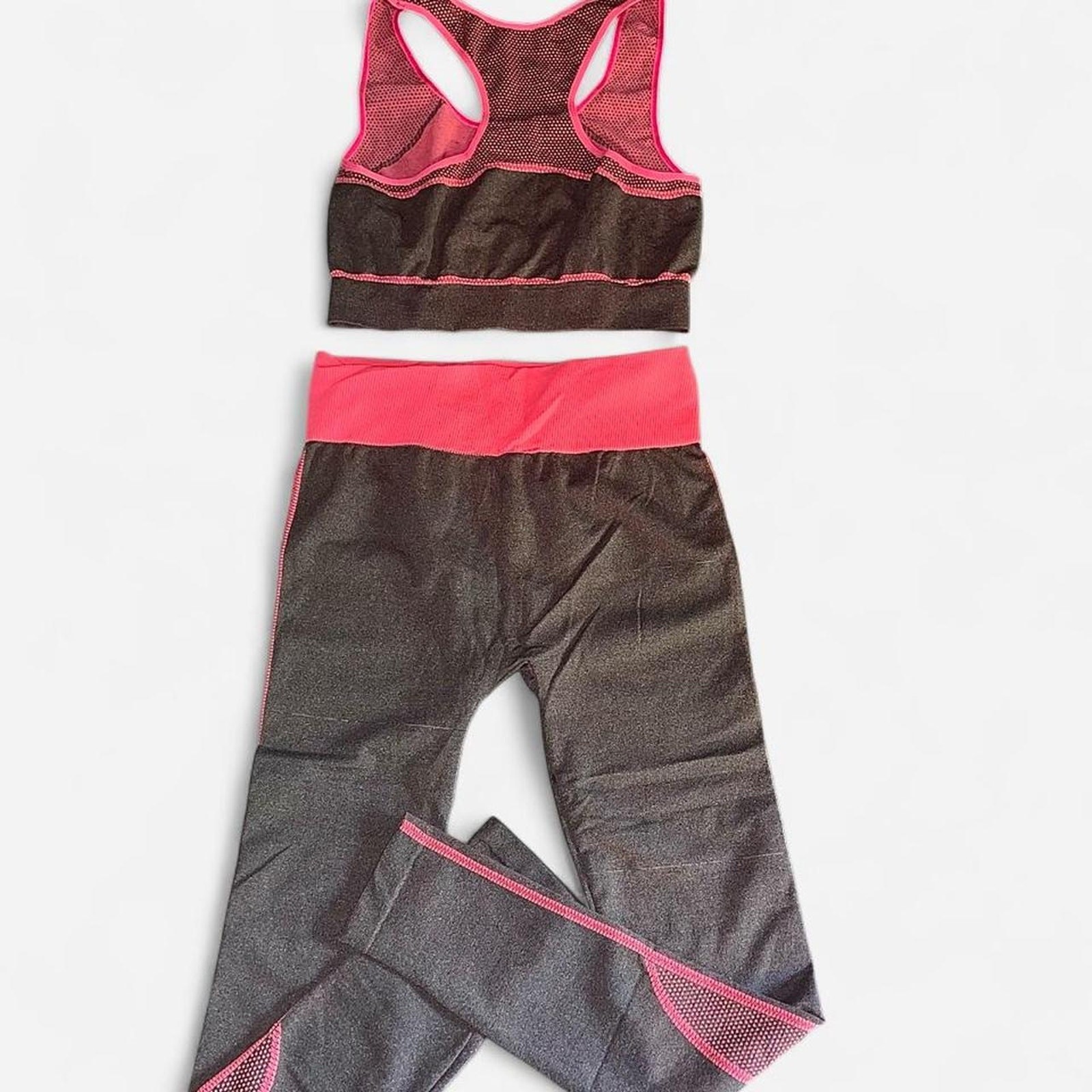 Blue Star Neon Pink Charcoal Leggings Sports Bra Set – Size L/XL