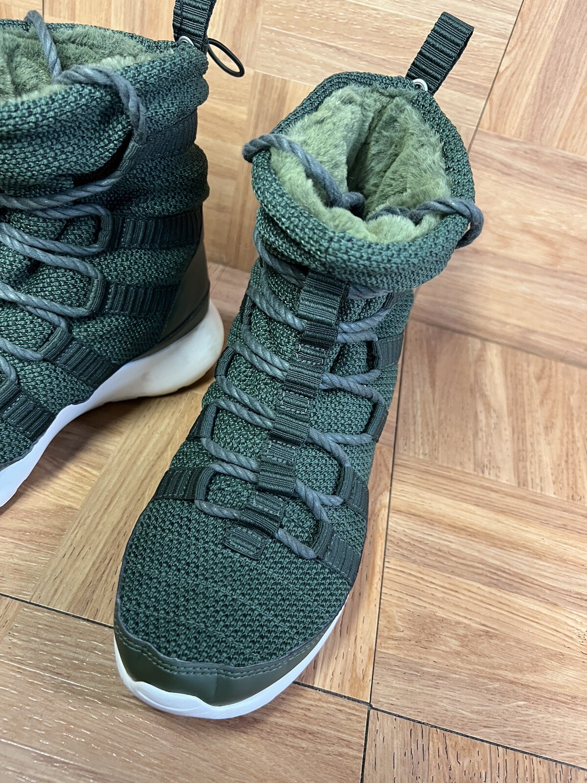 RARE🔥 Sz 7 – Nike Roshe One Green Sherpa Lined High Top Shoe Bomber 807424-300