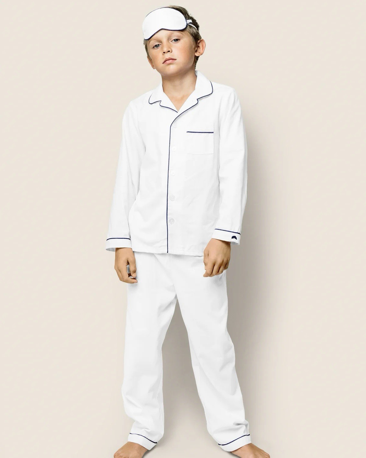 Petite Plume Kids White Pajamas Wt Navy Piping Size 10