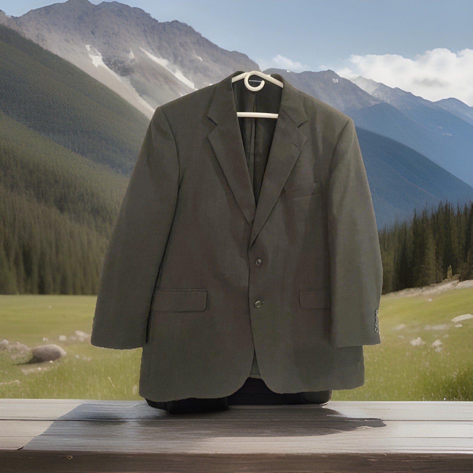 Stafford Essentials Blazer Sport Coat Mens 46R Gray Wool 2 Button Notch Lapel