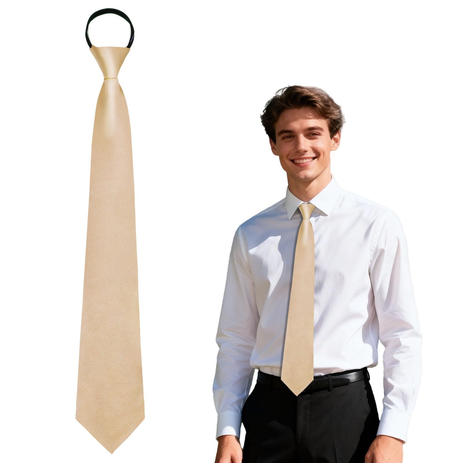 Adjustable Pre-Tied Clip-On Ties for Men, Solid Satin 3.15″ – Office & Wedding