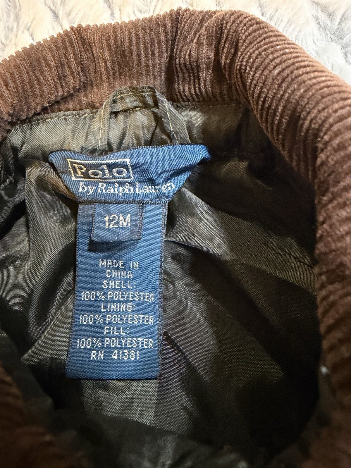 Polo by Ralph Lauren Quilted Jacket Green/Brown 12M Snap Corduroy Collar