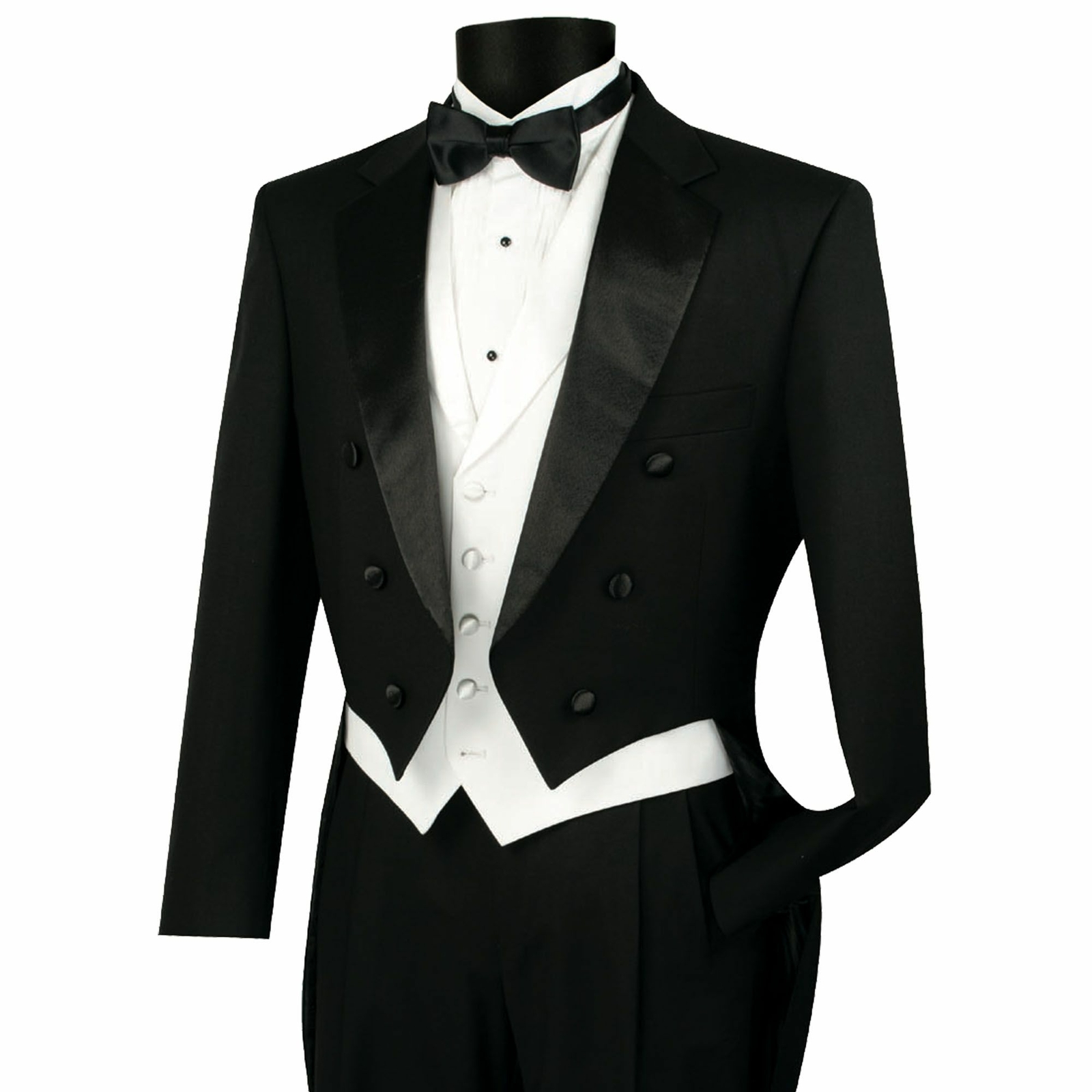 VINCI Men’s Black Formal Classic Fit Tailcoat Tuxedo Suit w/ White Vest NEW