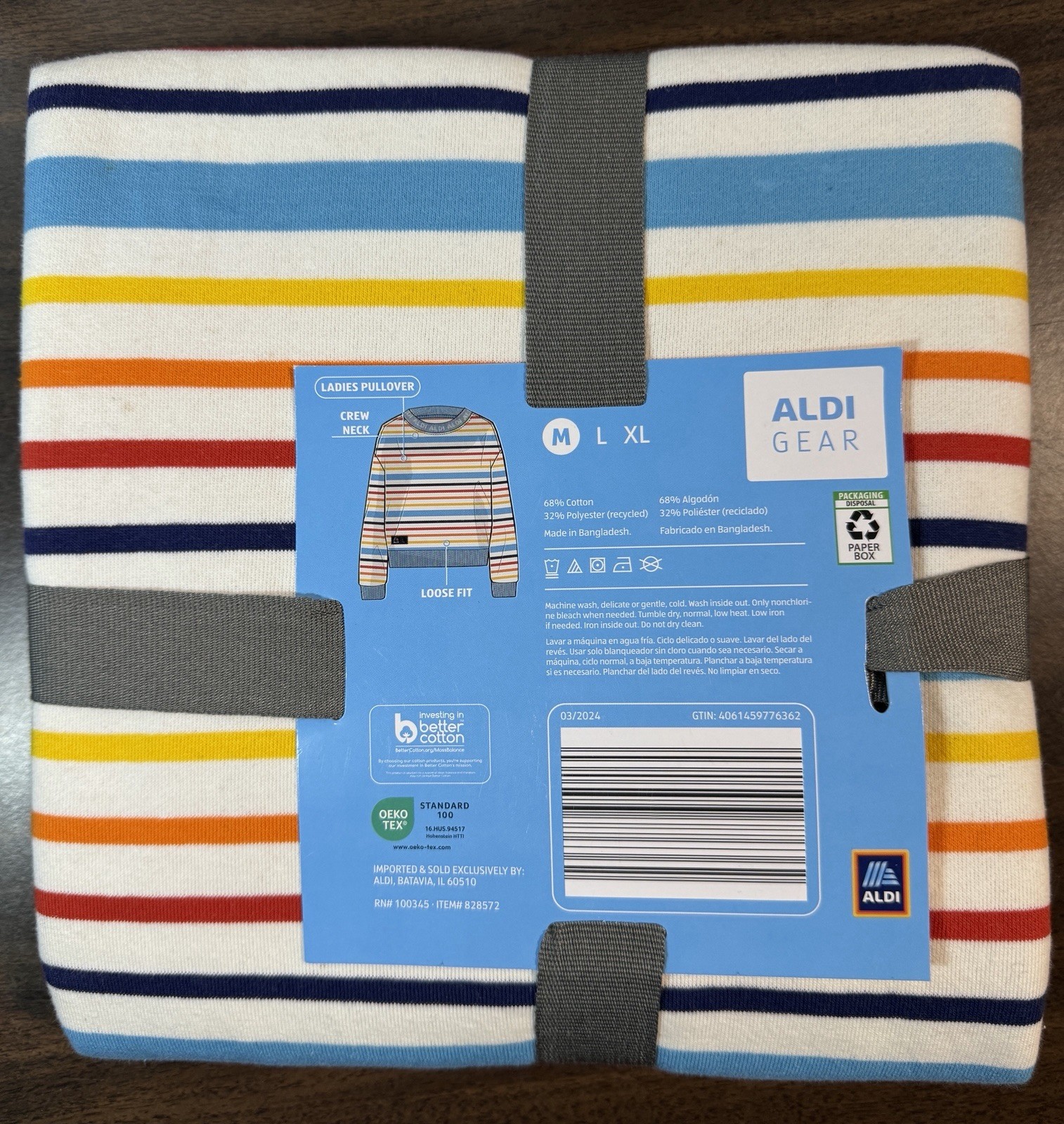 Size Medium Aldi Gear 2024 Womens Striped Pullover Sweatshirt Crewneck Spring