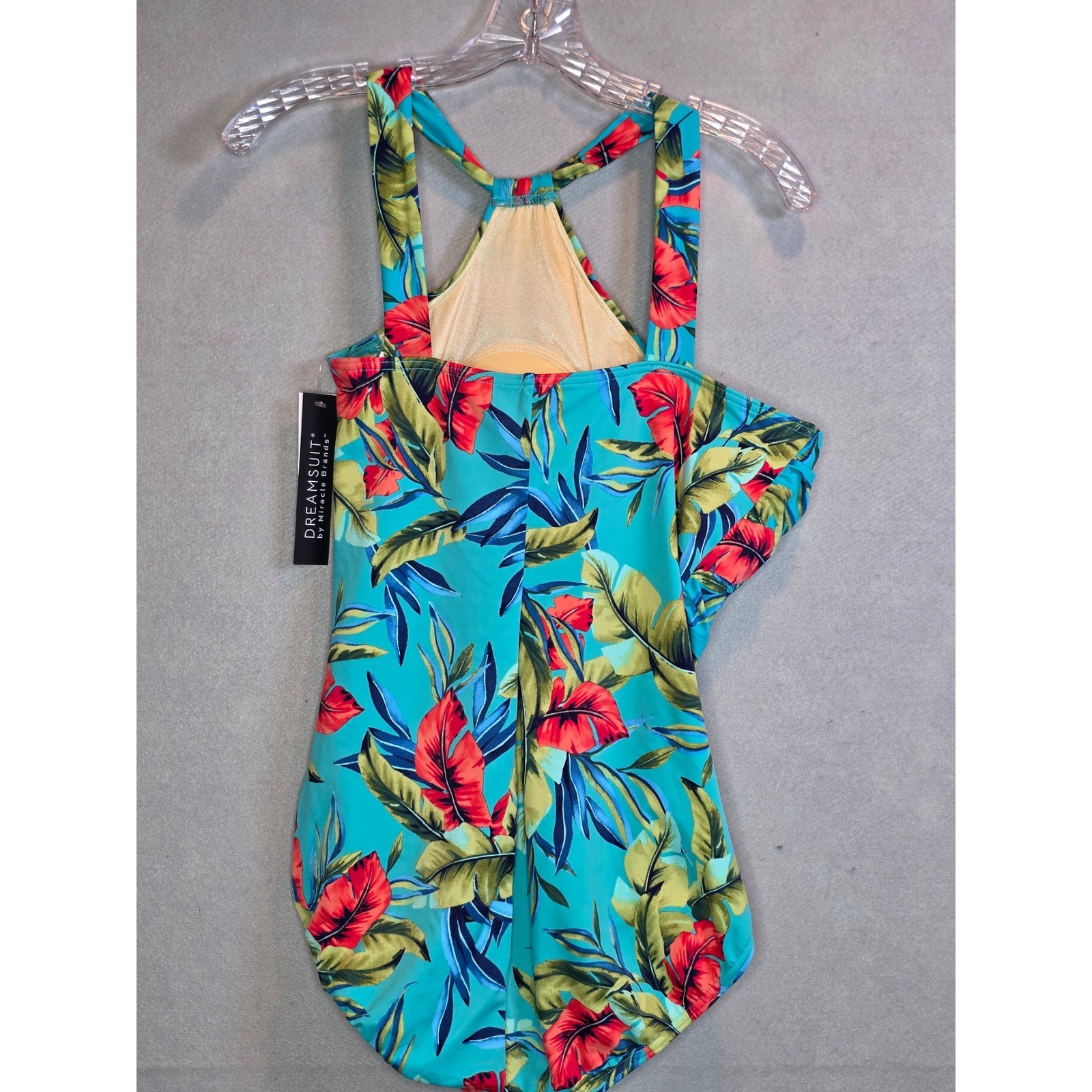 Dreamsuit by Miracle Brands Tropical Floral Halter One Piece Swimsuit Size 14