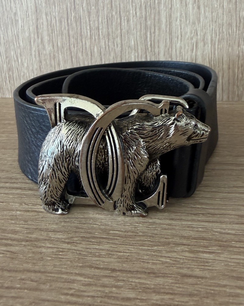 Dsquared2 Men’s Black Dress Belt Adjustable Silver-Tone Bear Buckle 70