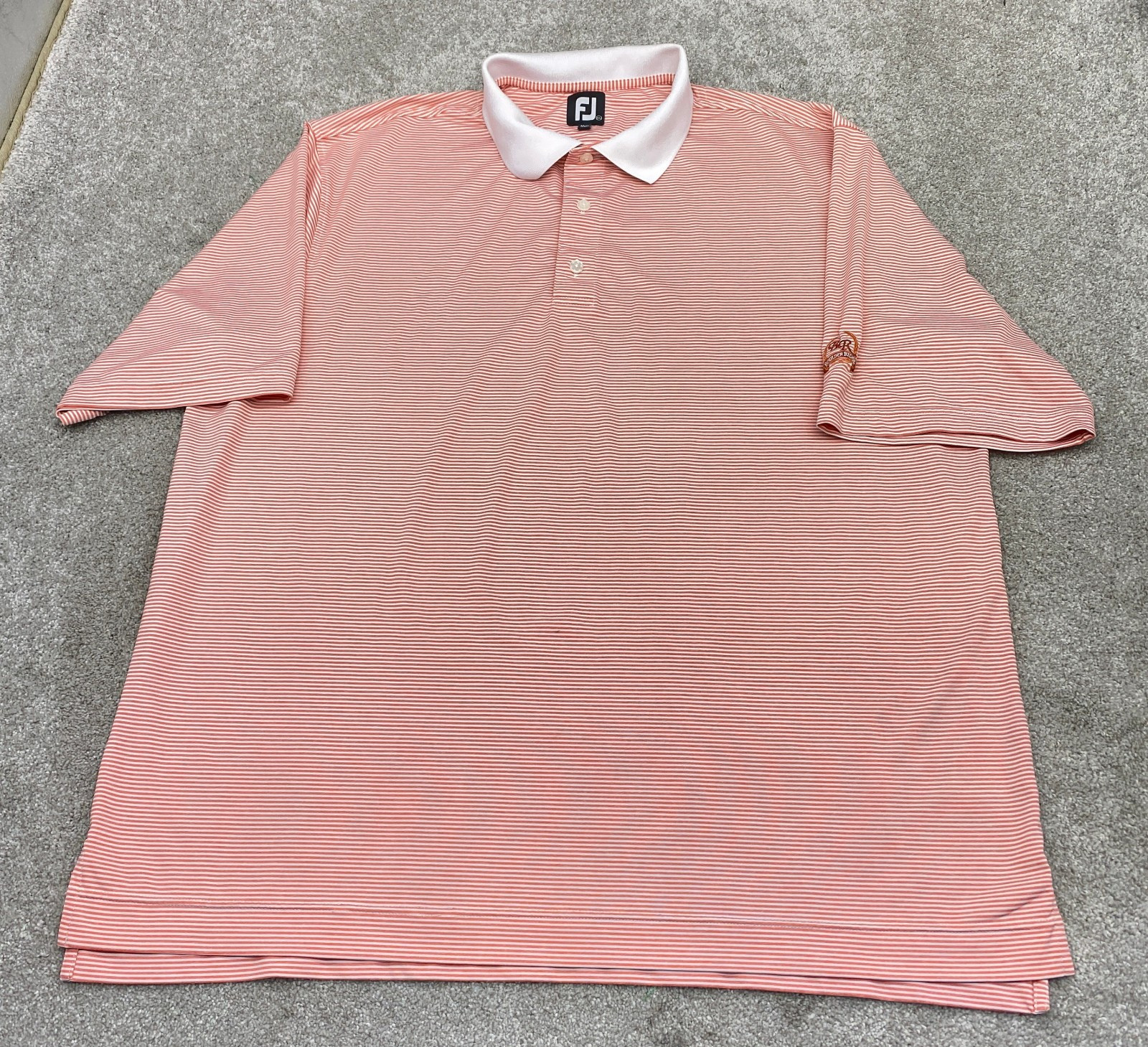 FootJoy Golf Polo Shirt Short Sleeve Men’s 2XL Orange White Striped 6670