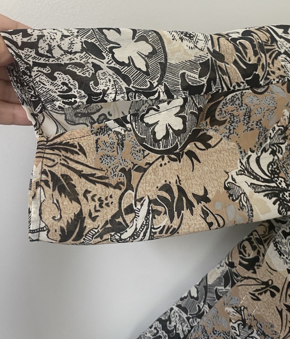 Gloria Lance Blouse With Cami Medium Black Tan White Floral Shoulder Pads VTG