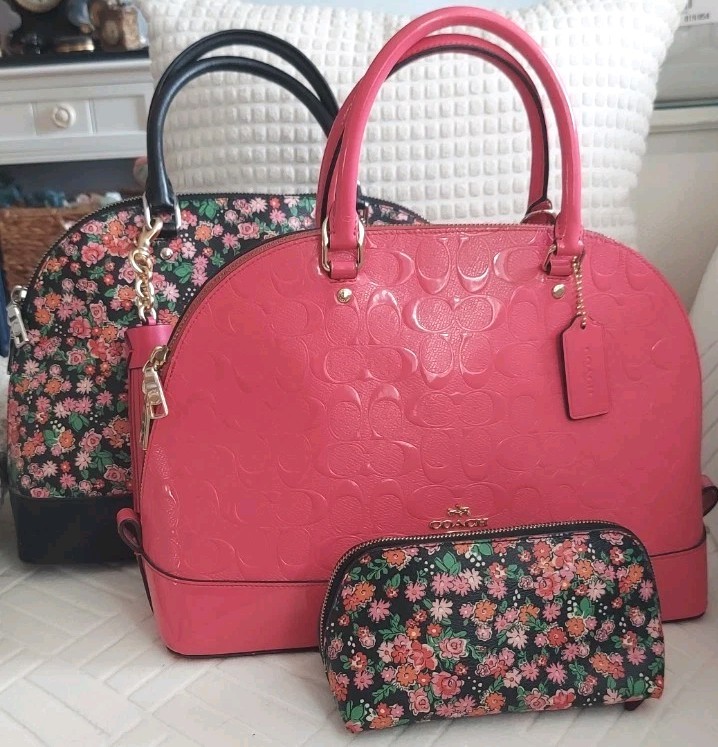 Coach Large Sierra Satchel Embossed Patent Leather in Hot Pink