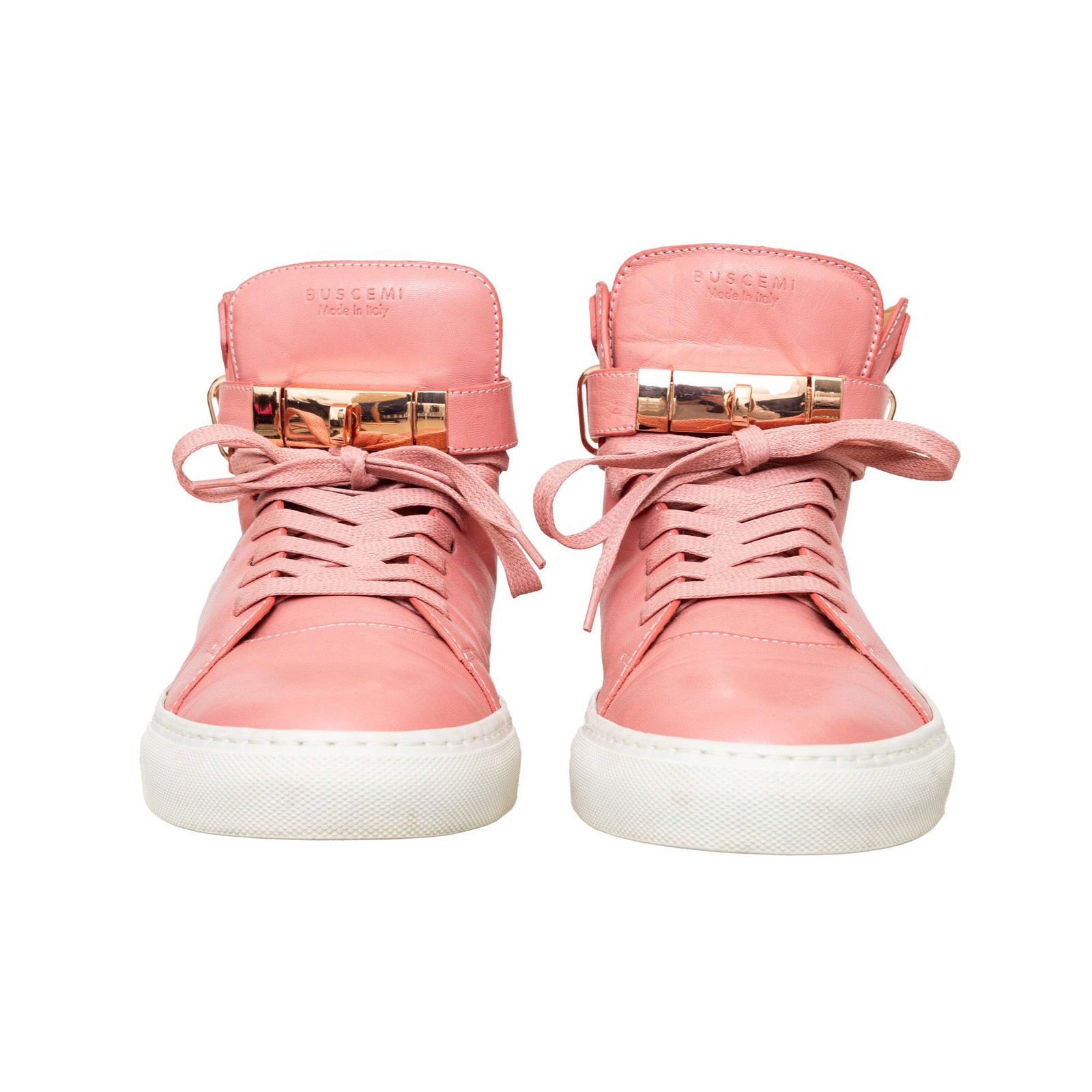 Buscemi 100MM Pink Nappa Leather High Top Sneakers Rose Gold Padlock