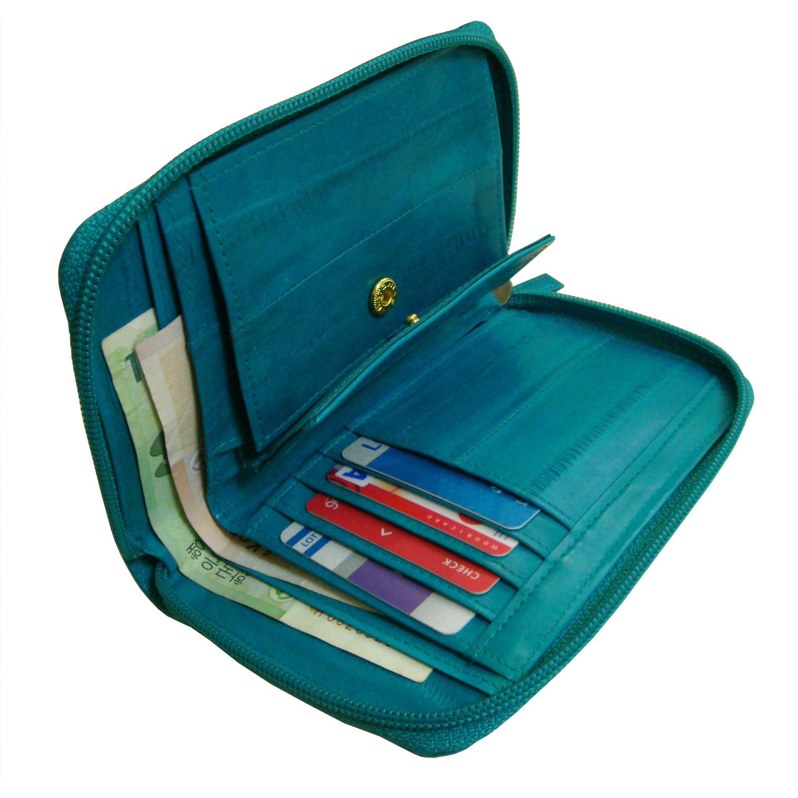 Genuine Eel Skin Leather Zipper Around Purse Wallet (medium-sized wallet)