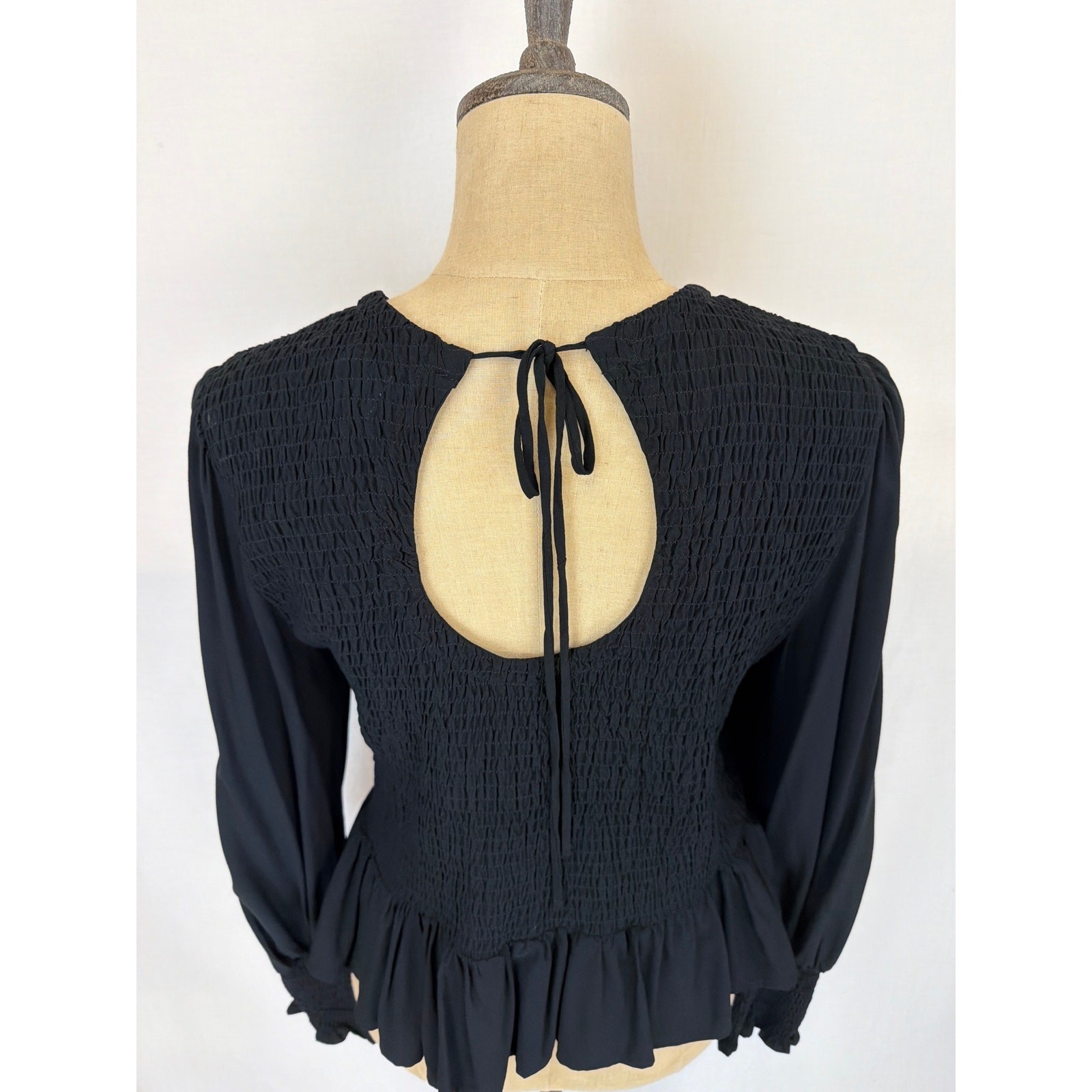 NWT Dear John Black 100% Rayon Top XL #0401 Smocked