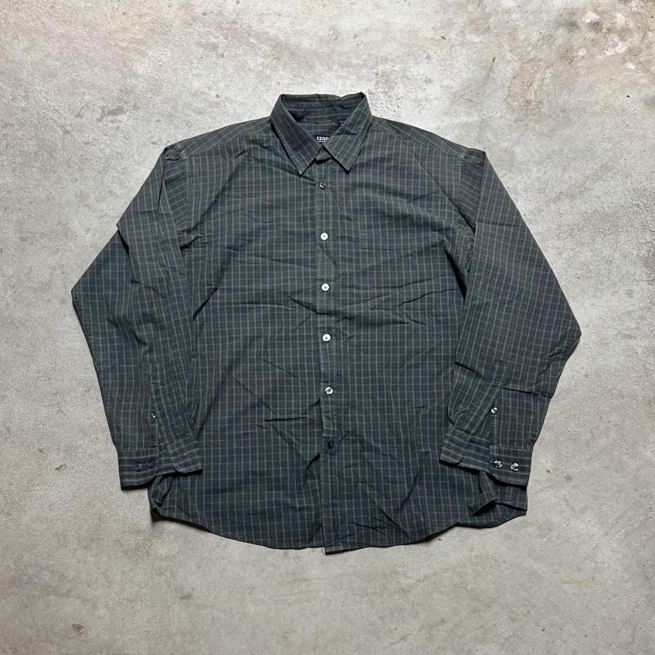 IZOD Men’s L Green/Blue Plaid Long Sleeve Button-Up Shirt, Cotton Woven