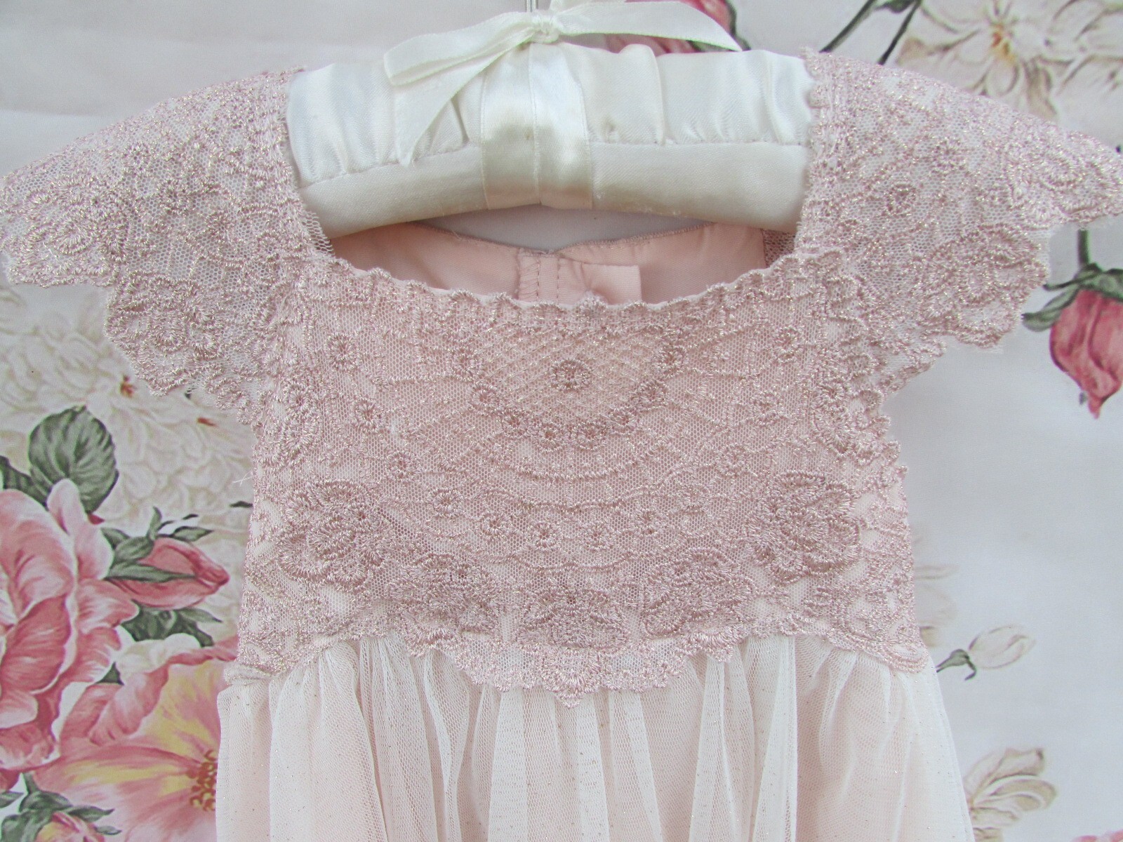 Pink Sparkle Estella Christening Party Occasion Dress 3-6 MONSOON £48 WORN ONCE