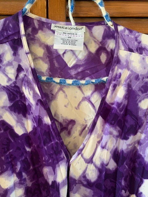JESSICA LONDON,WOMEN’S TIE FRONT PULLOVER TOP,SIZE:PLUS 26,PURPLE/WHITE, NWOT!